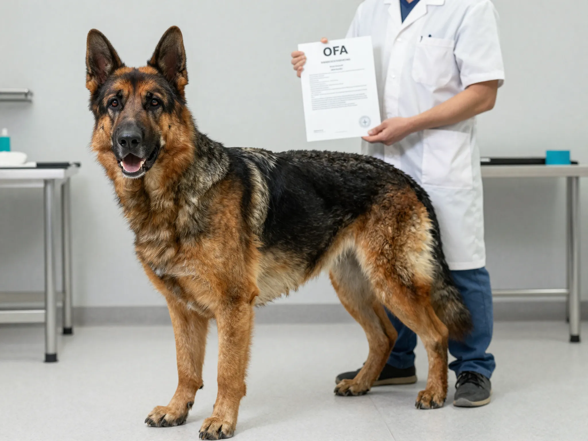 Health optimized king shepherd with ofa certificate in veterinary clinic
