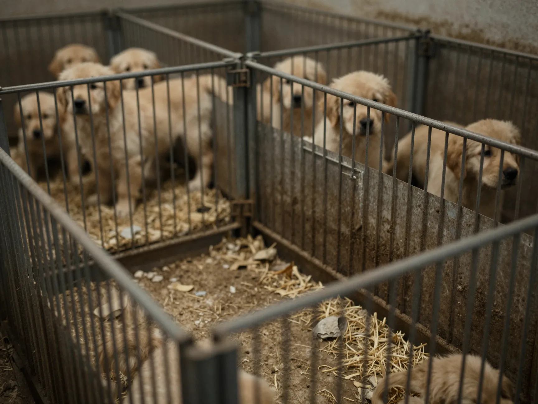 Cannot meet mother dog empty whelping pen isolated puppies