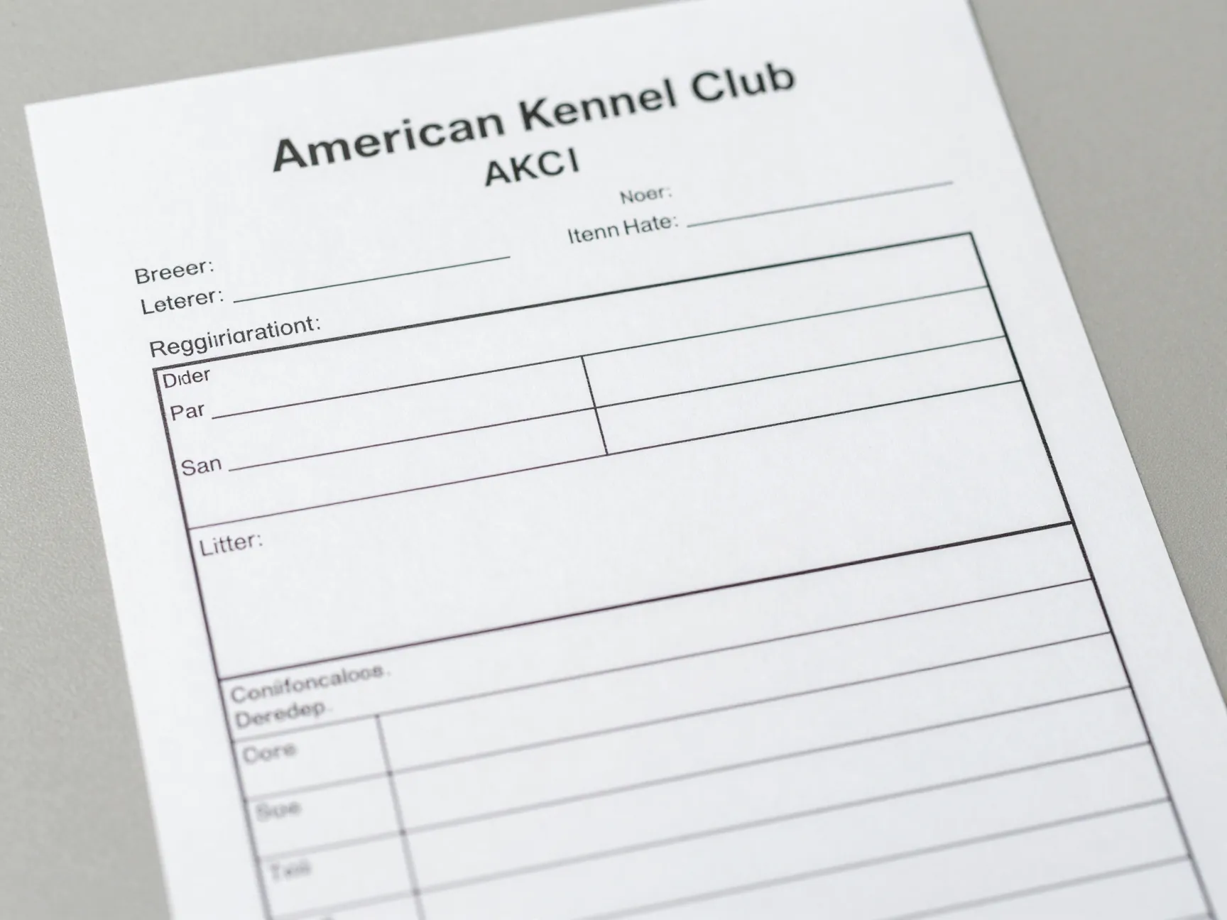 No registration papers missing akc certificate blank form