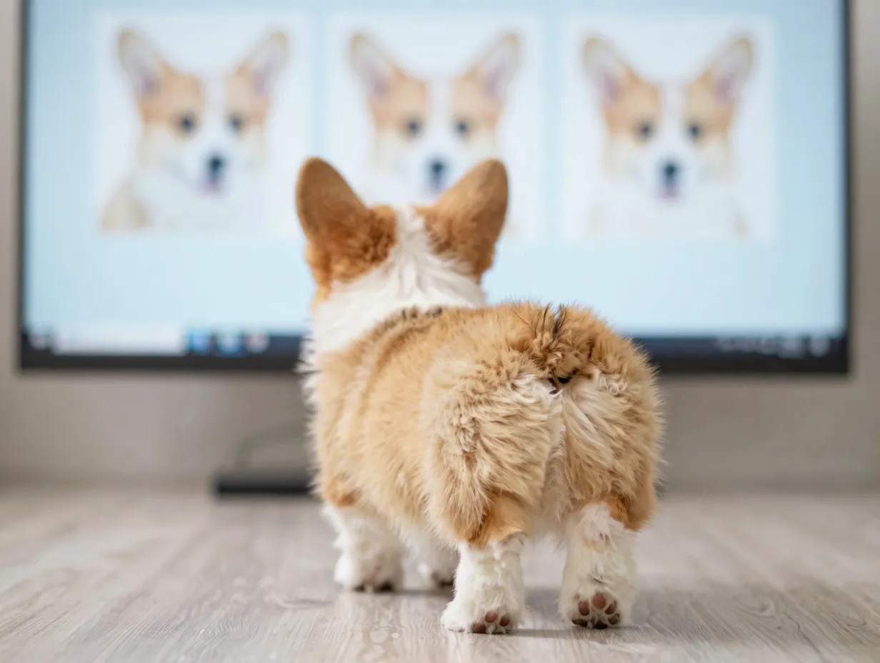 Corgi puppy rear view waddling away