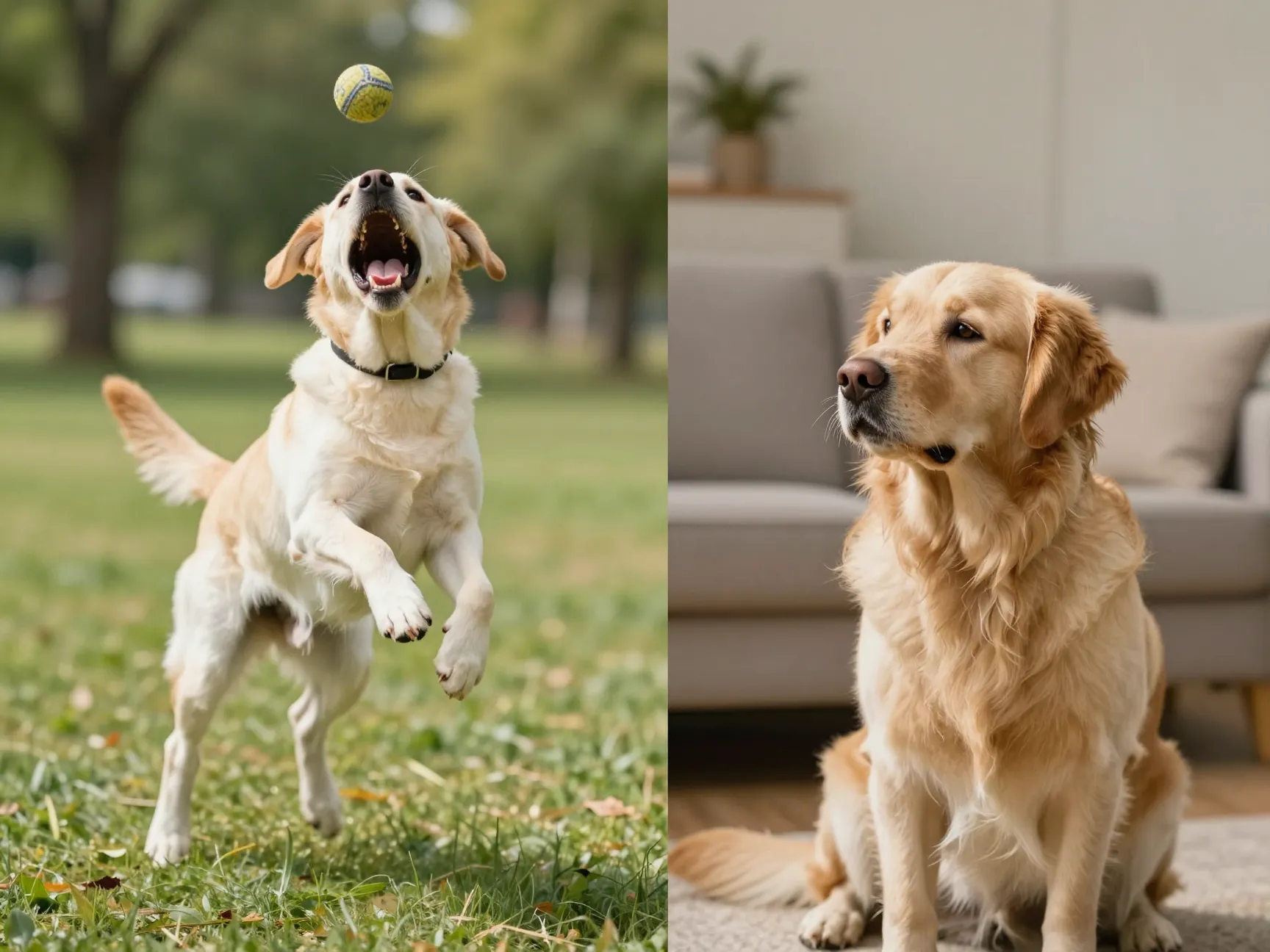 Exuberant labrador and sensitive golden retriever temperament portrayal