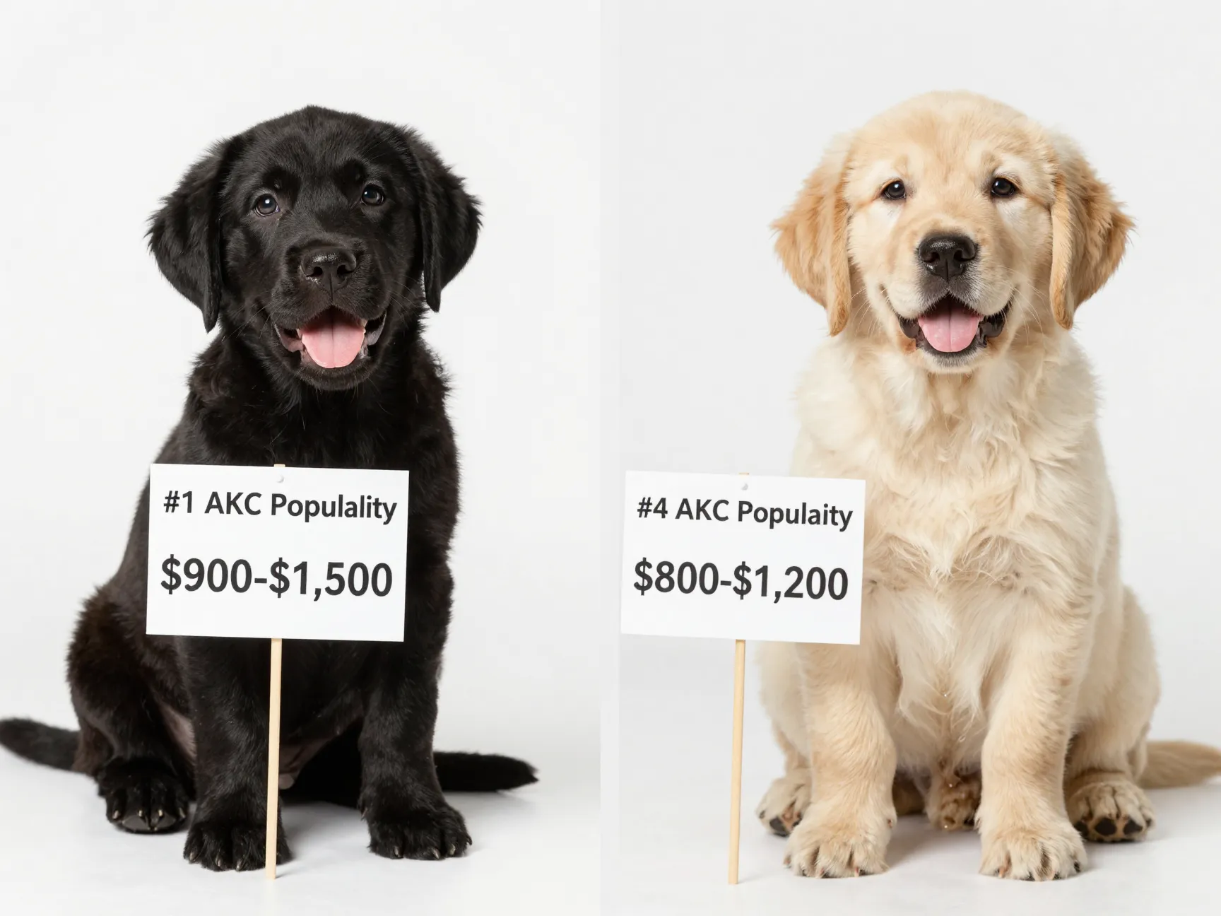 Popular labrador and golden retriever puppies with price tags