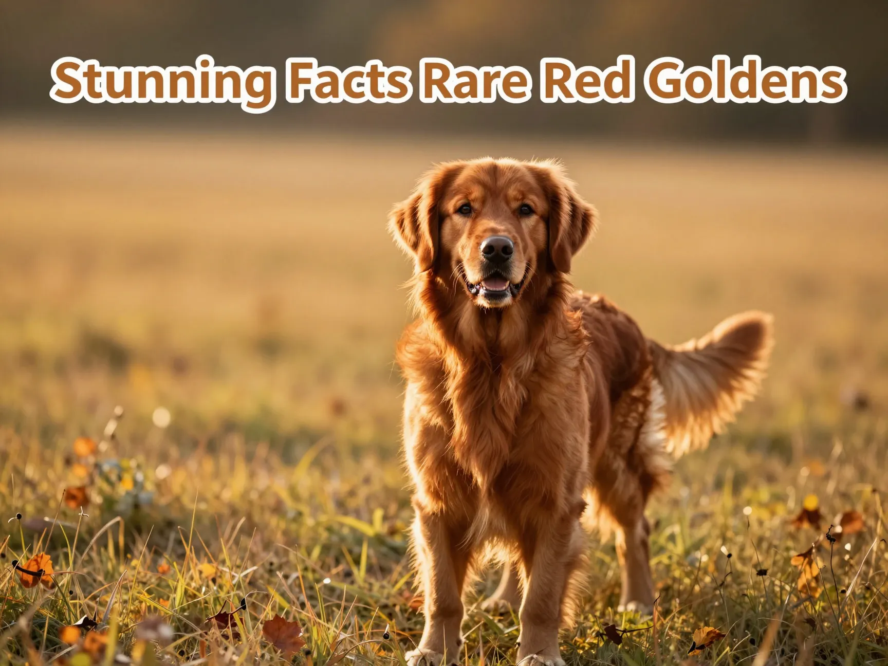 Autumn field red golden retriever majestic coat gaze photorealistic