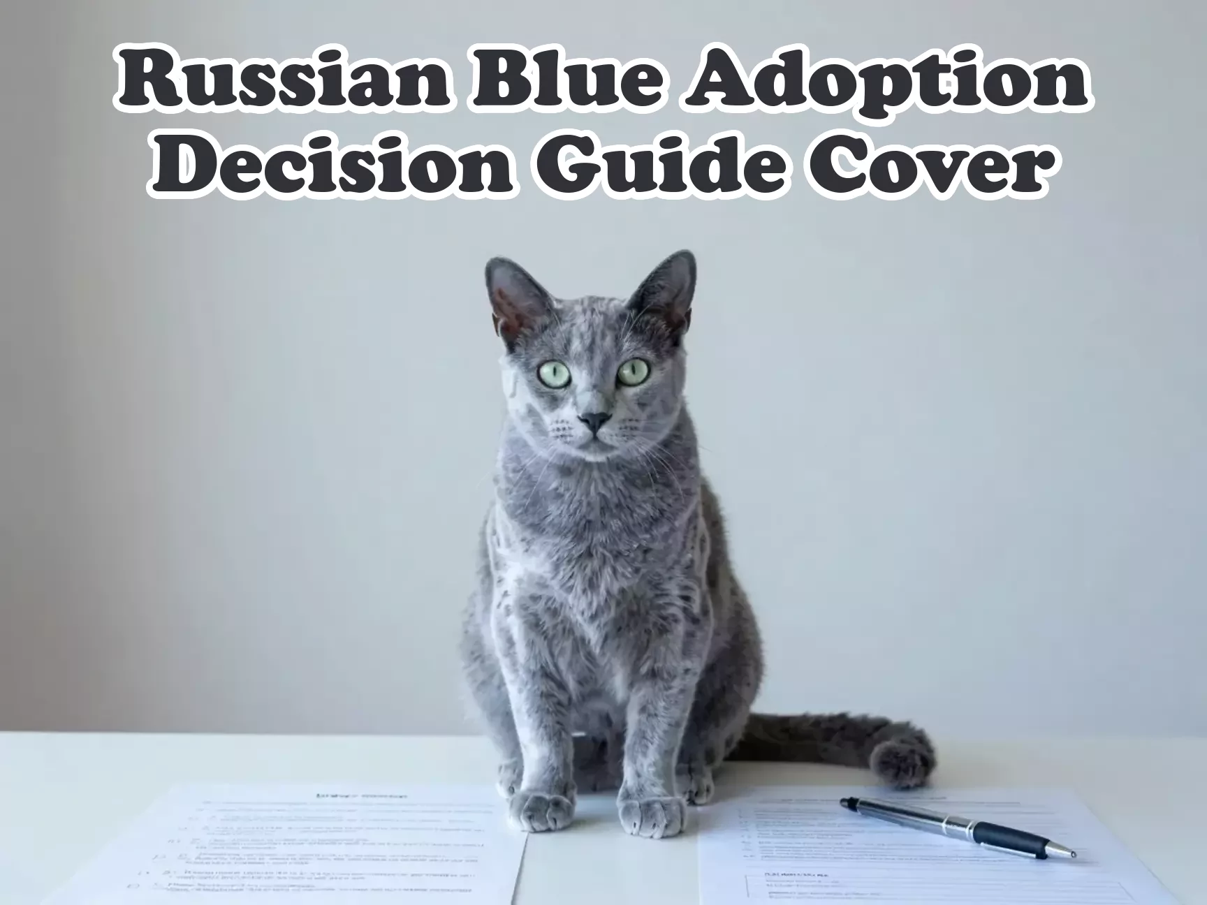 Silver blue cat checklist adoption documents pen quiet desk main