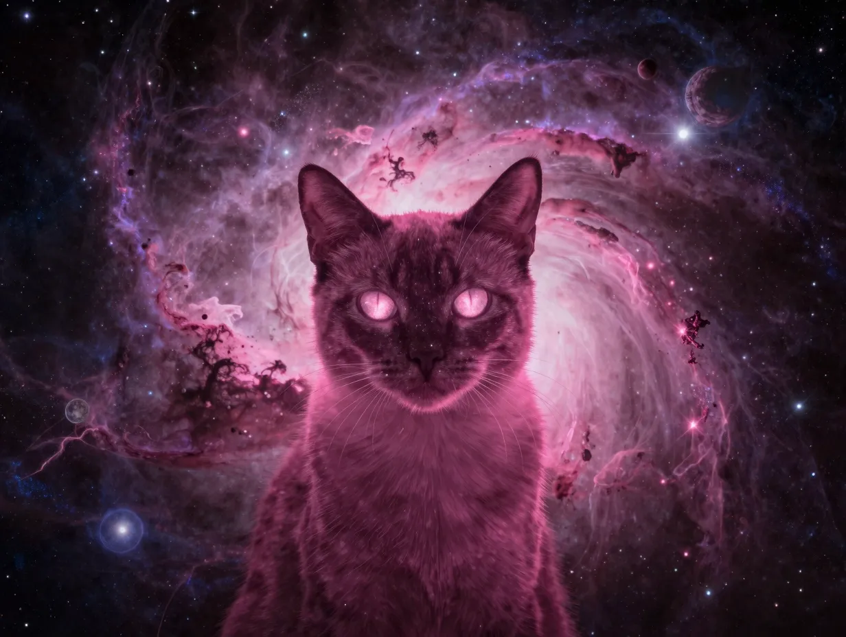 Galaxy pink cat silhouette pink purple cosmic nebula