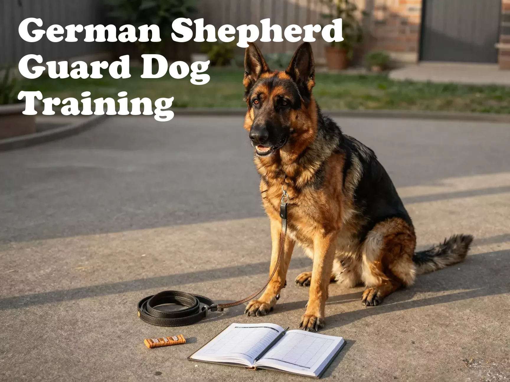 Focused german shepherd perfect stay command dawn training session backyard main