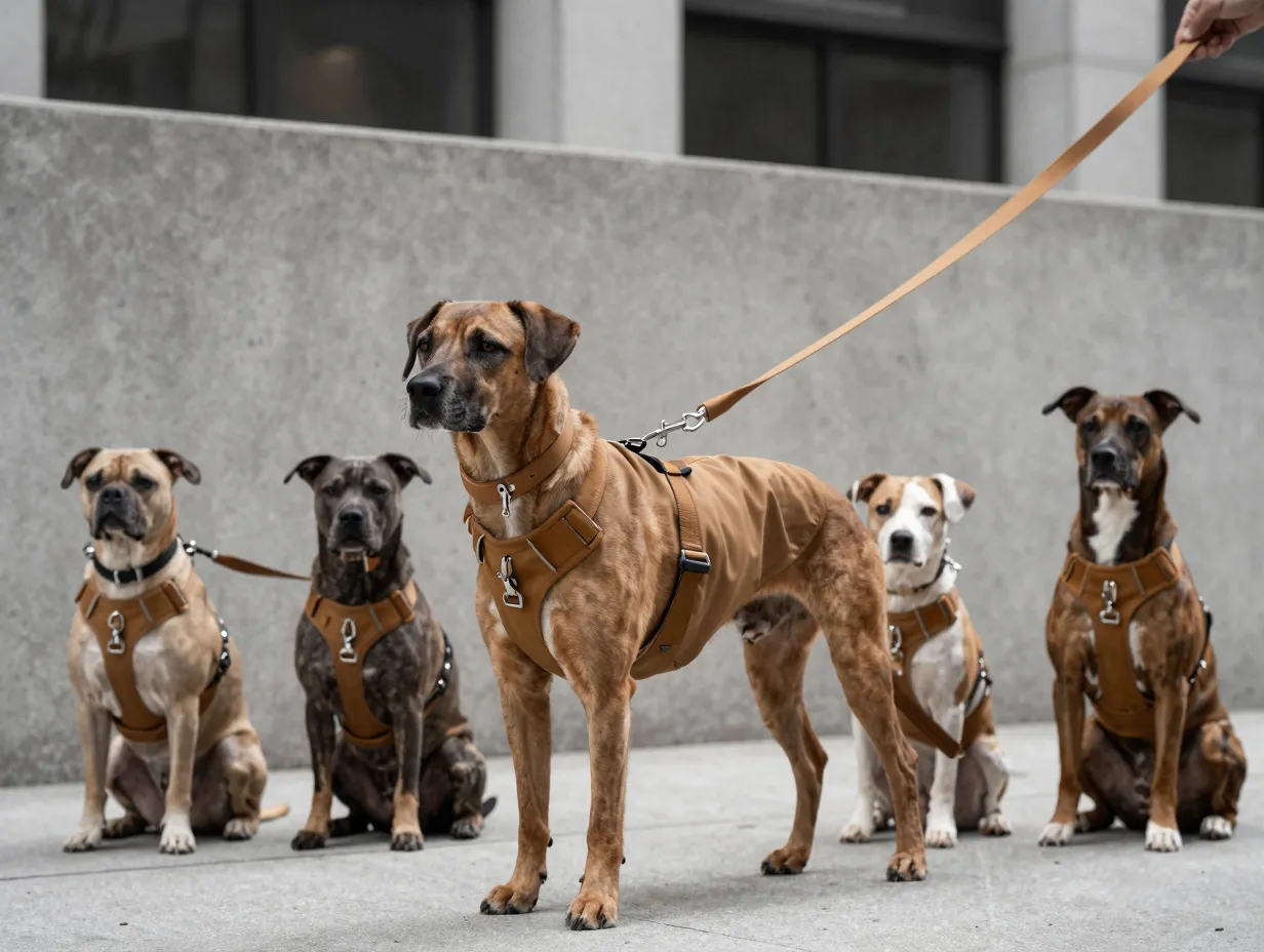 Coordinated street style walking set on dog urban