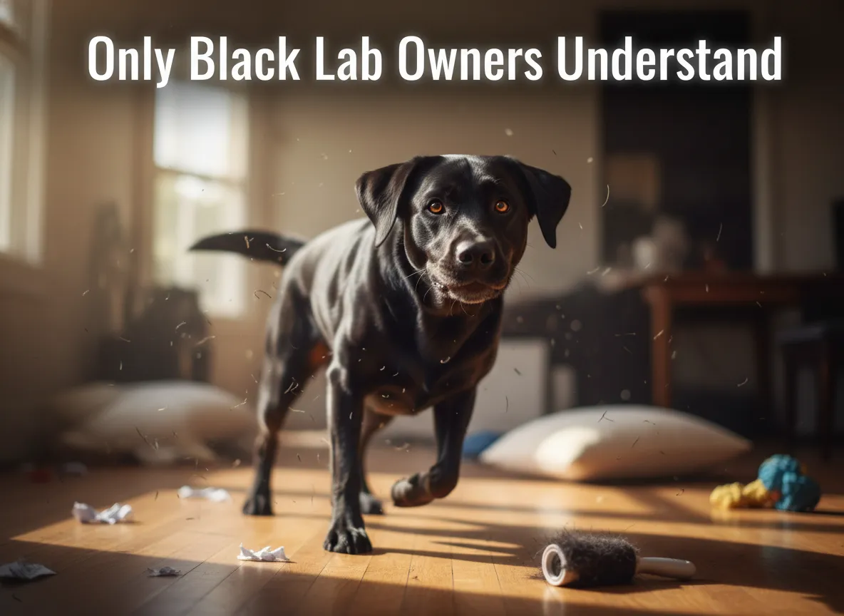Black labrador zoomies flying fur lint roller living room