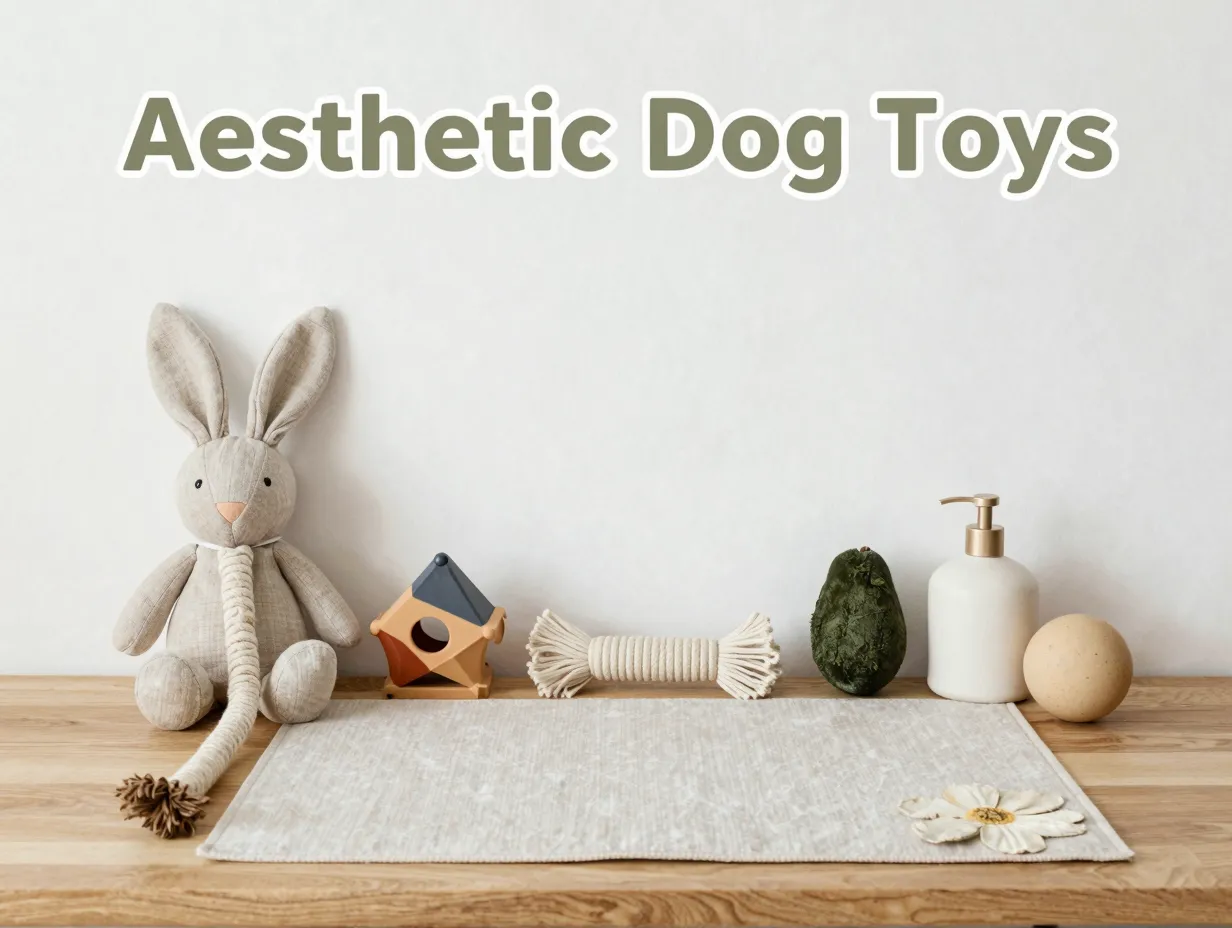 Neutral aesthetic dog toys flat lay styled home decor