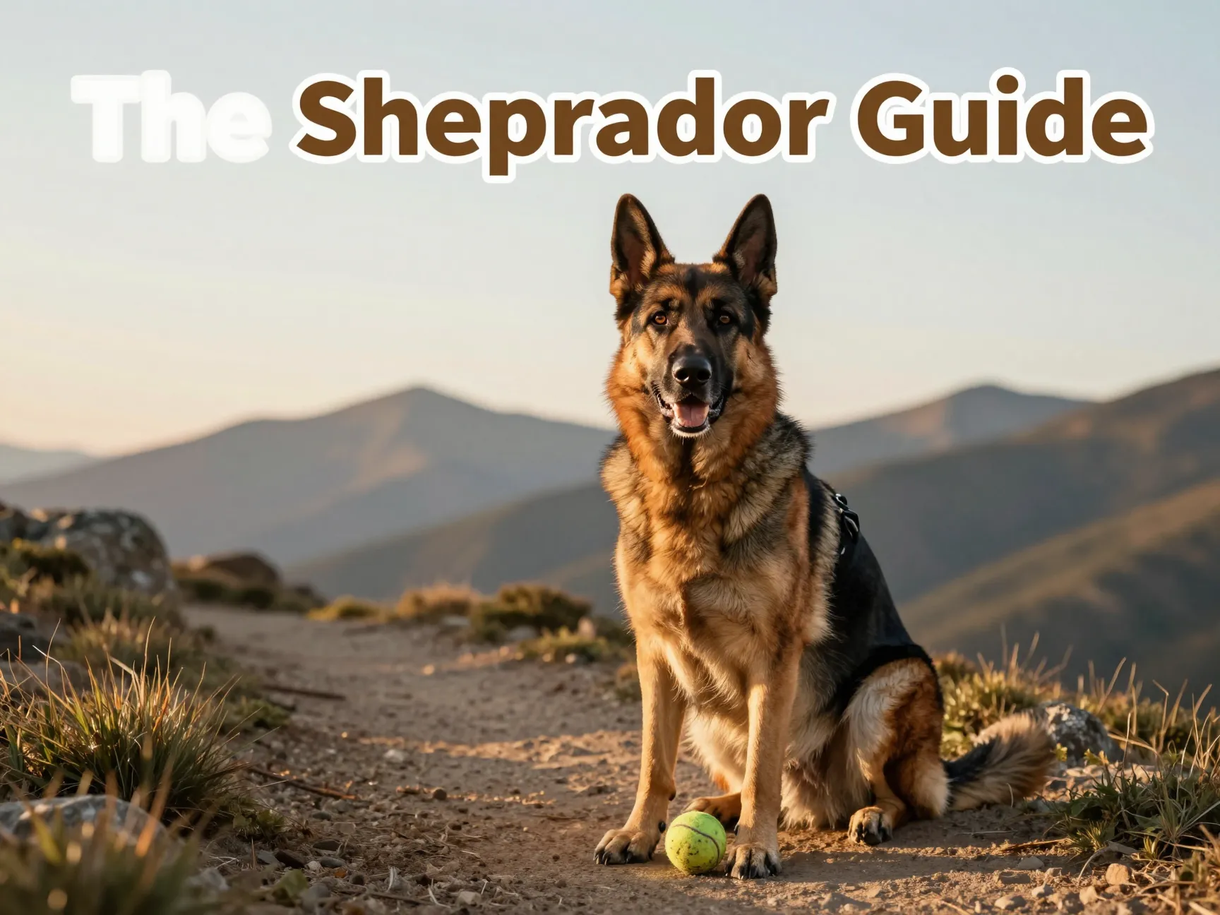 Sheprador hiking trail mountains golden hour companion dog