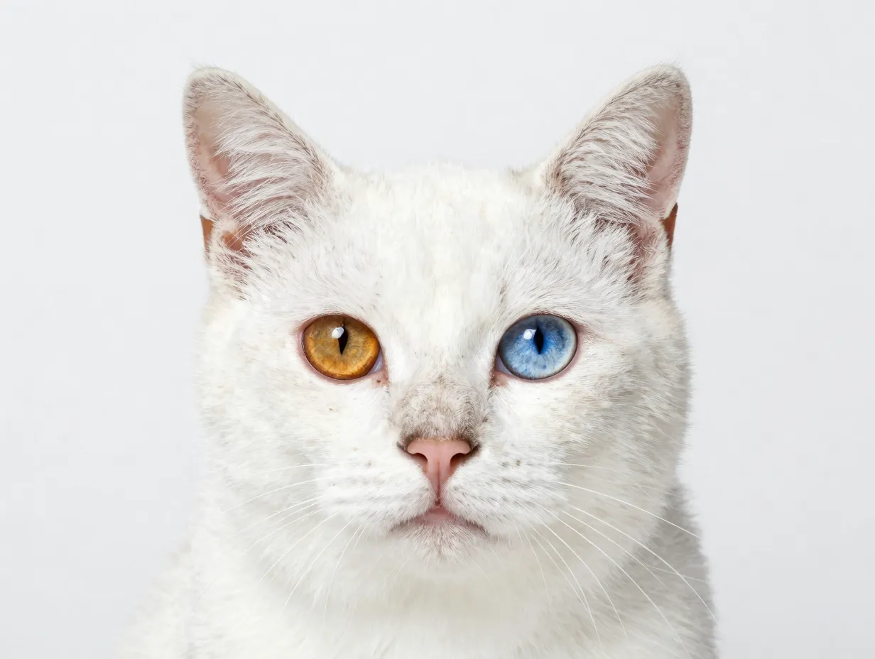 Odd eyed turkish van cat portrait studio shot white background