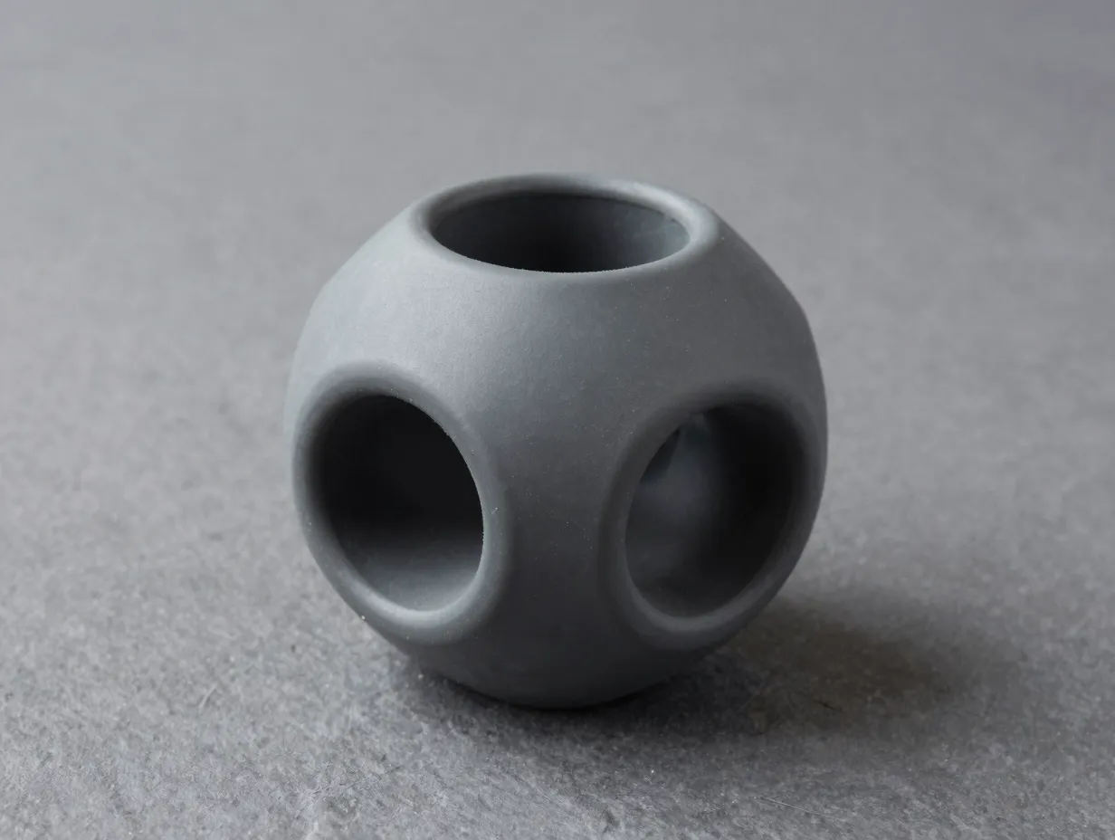 Geometric charcoal matte rubber puzzle toy with treat compartments