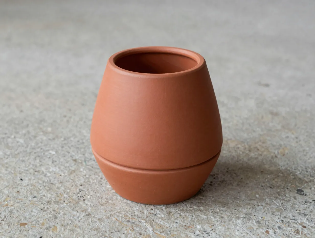 Terracotta matte ceramic look treat dispenser on stone floor