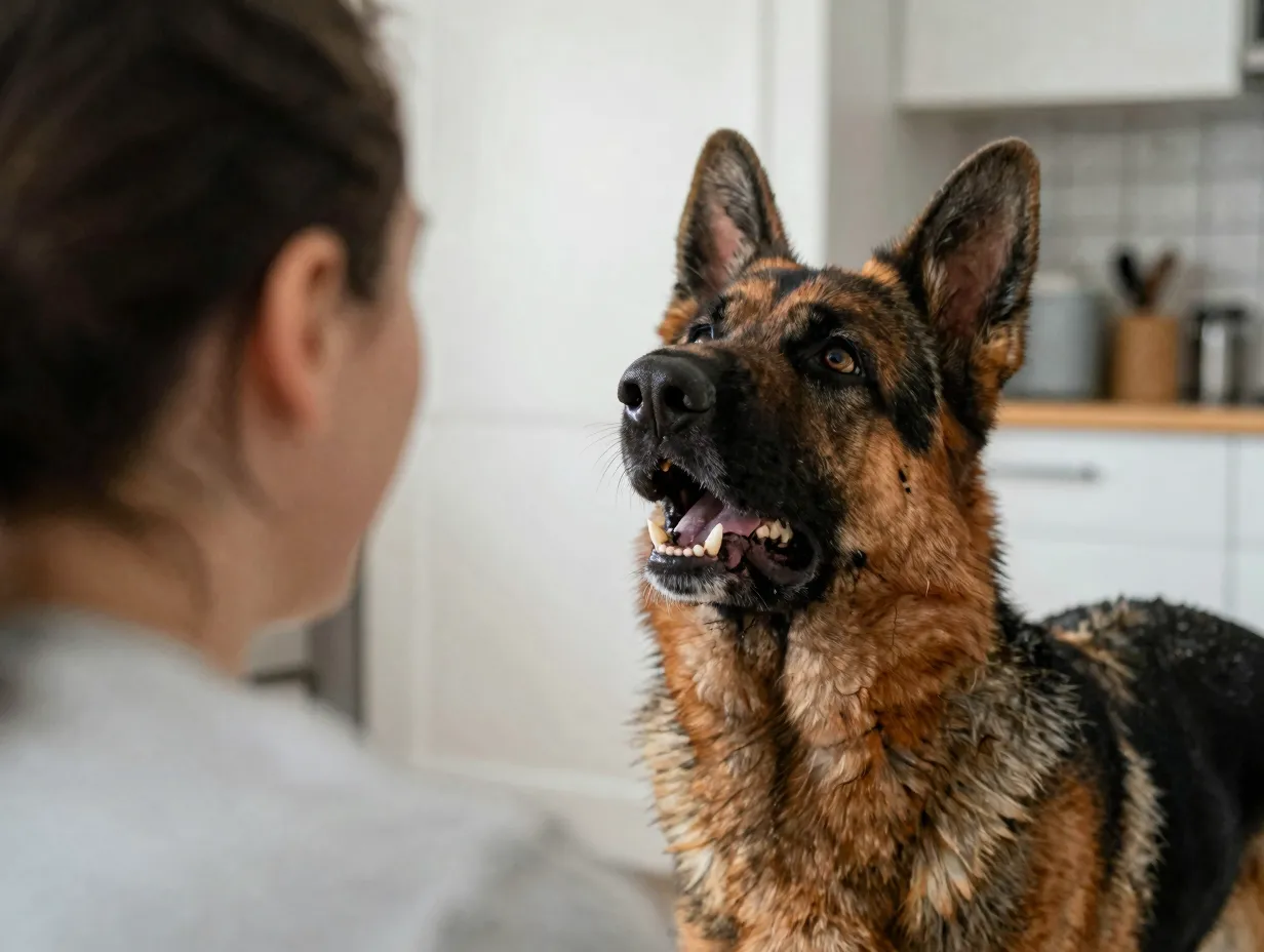 German shepherd ignored while barking for attention at owner