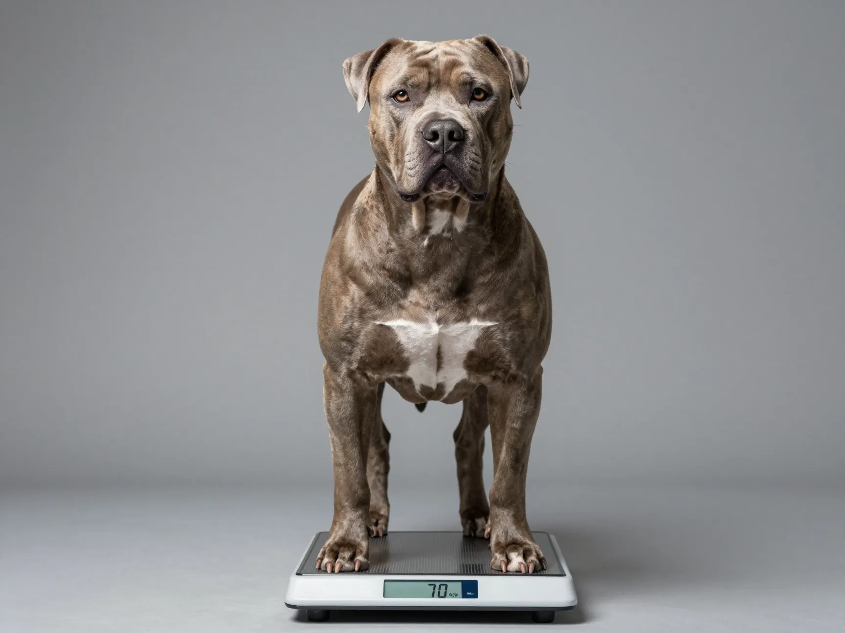 Physical appearance muscular labrabull dog standing measuring scale