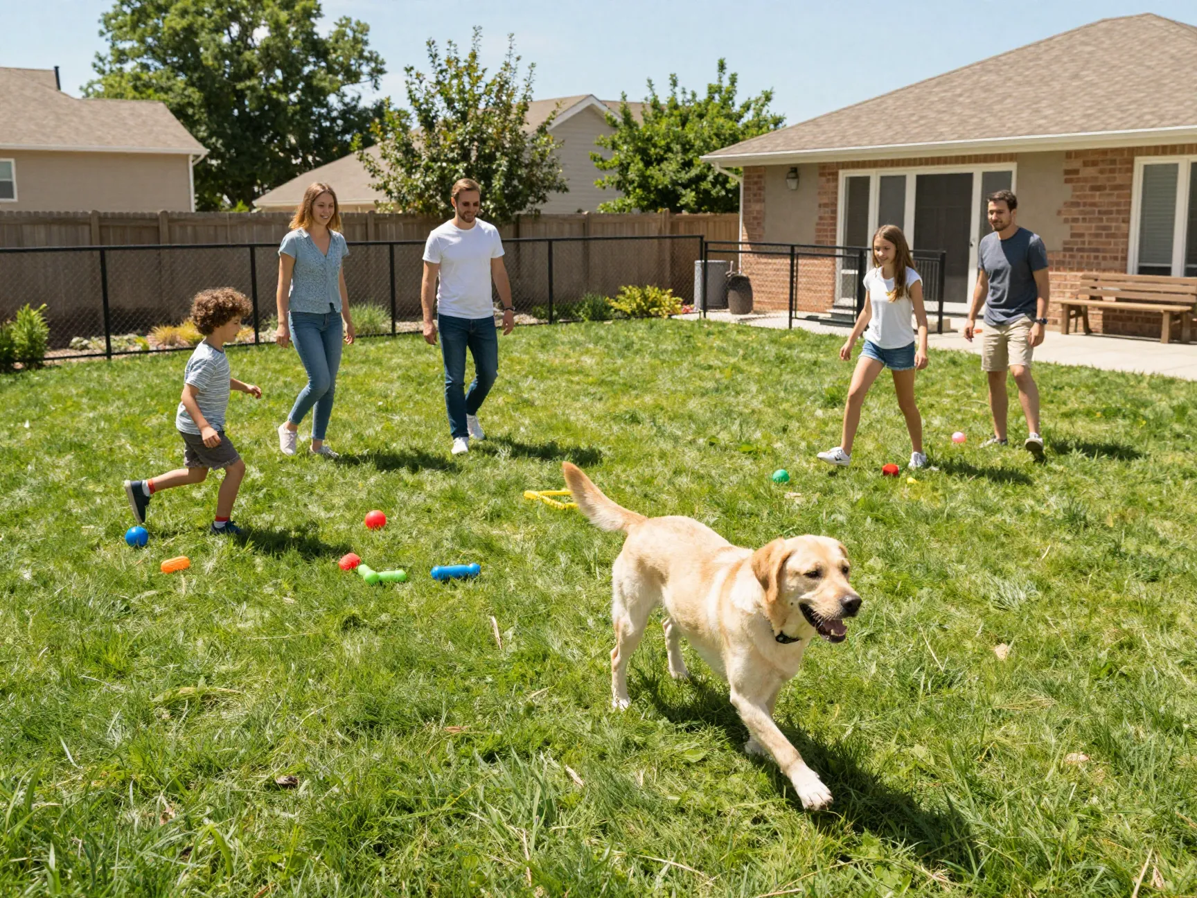 Family fit active household labrabull dog backyard companionship