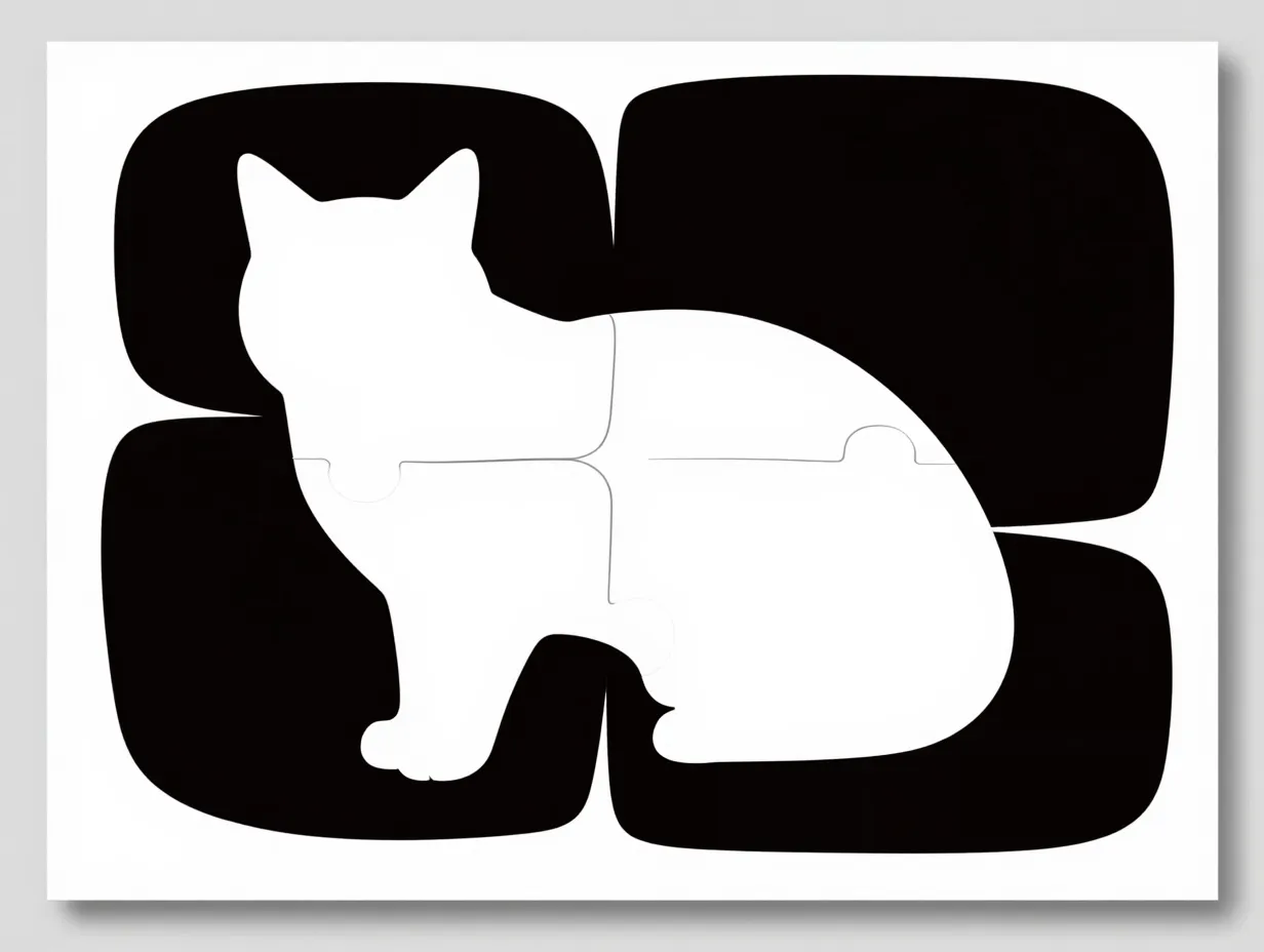 Abstract negative space design where white shape forms a cat
