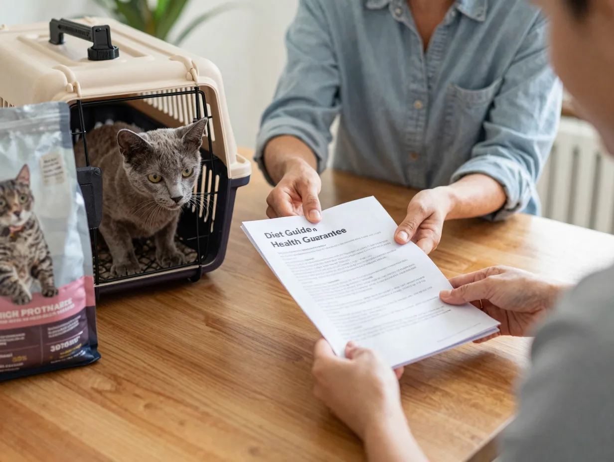 Breeder providing dietary guide and post adoption support to new owner