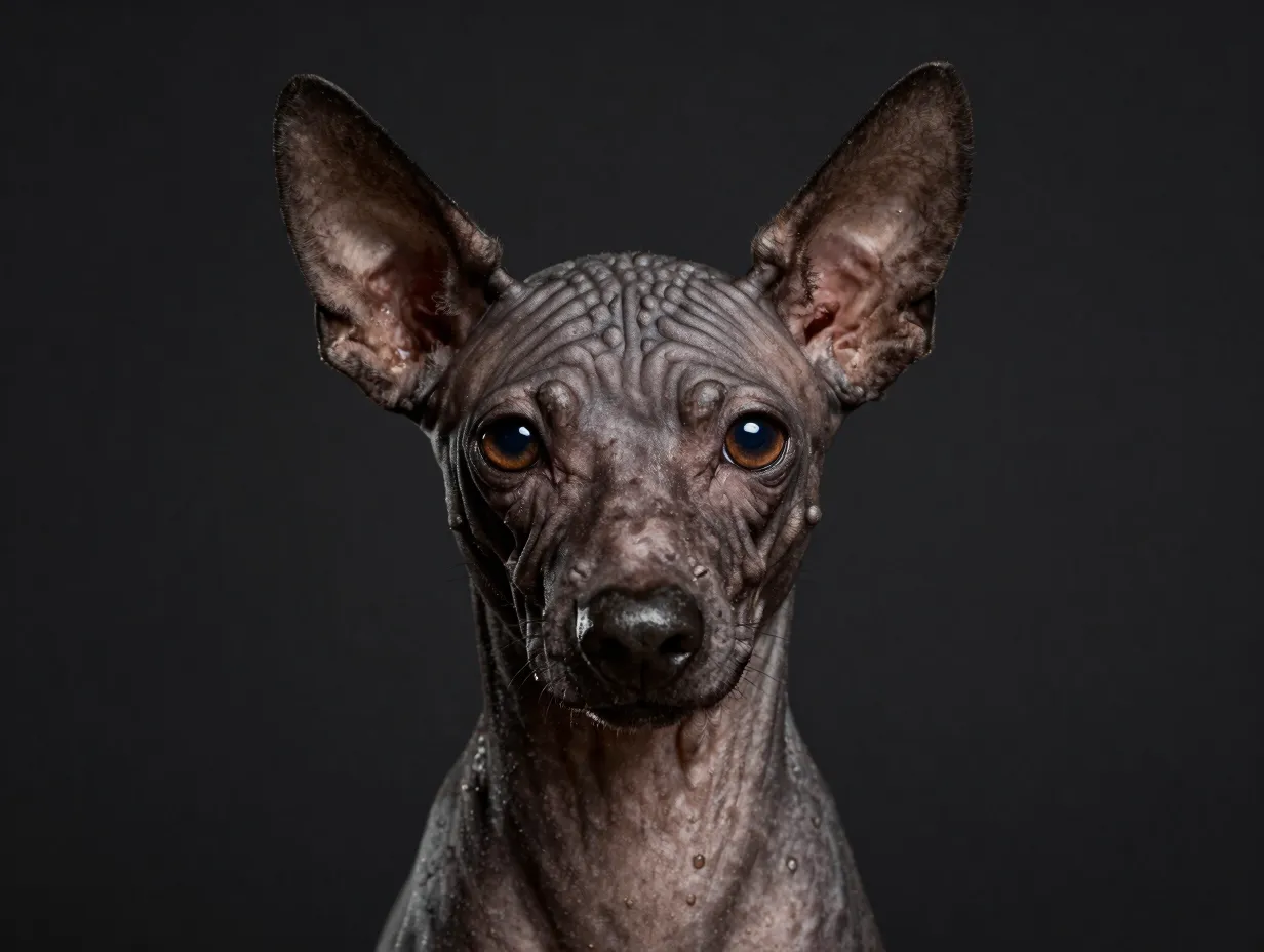 Xoloitzcuintli hairless dog with expressive eyes ancient gaze