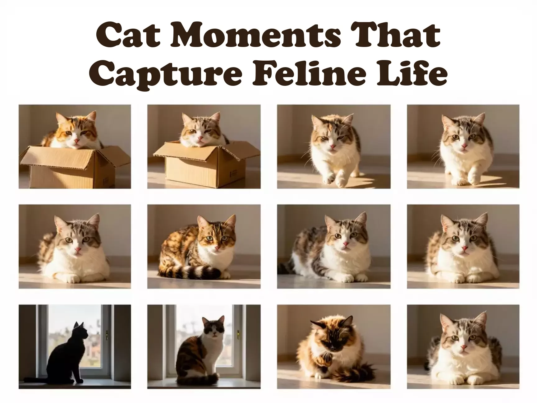 Feline behavior montage sunbeam loaf window silhouette zoomies main