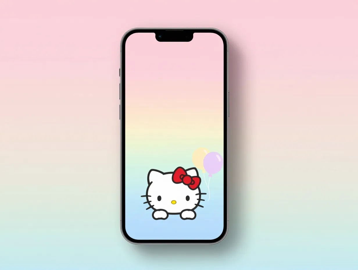 Pastel rainbow hello kitty gradient backdrop gentle calming wallpaper