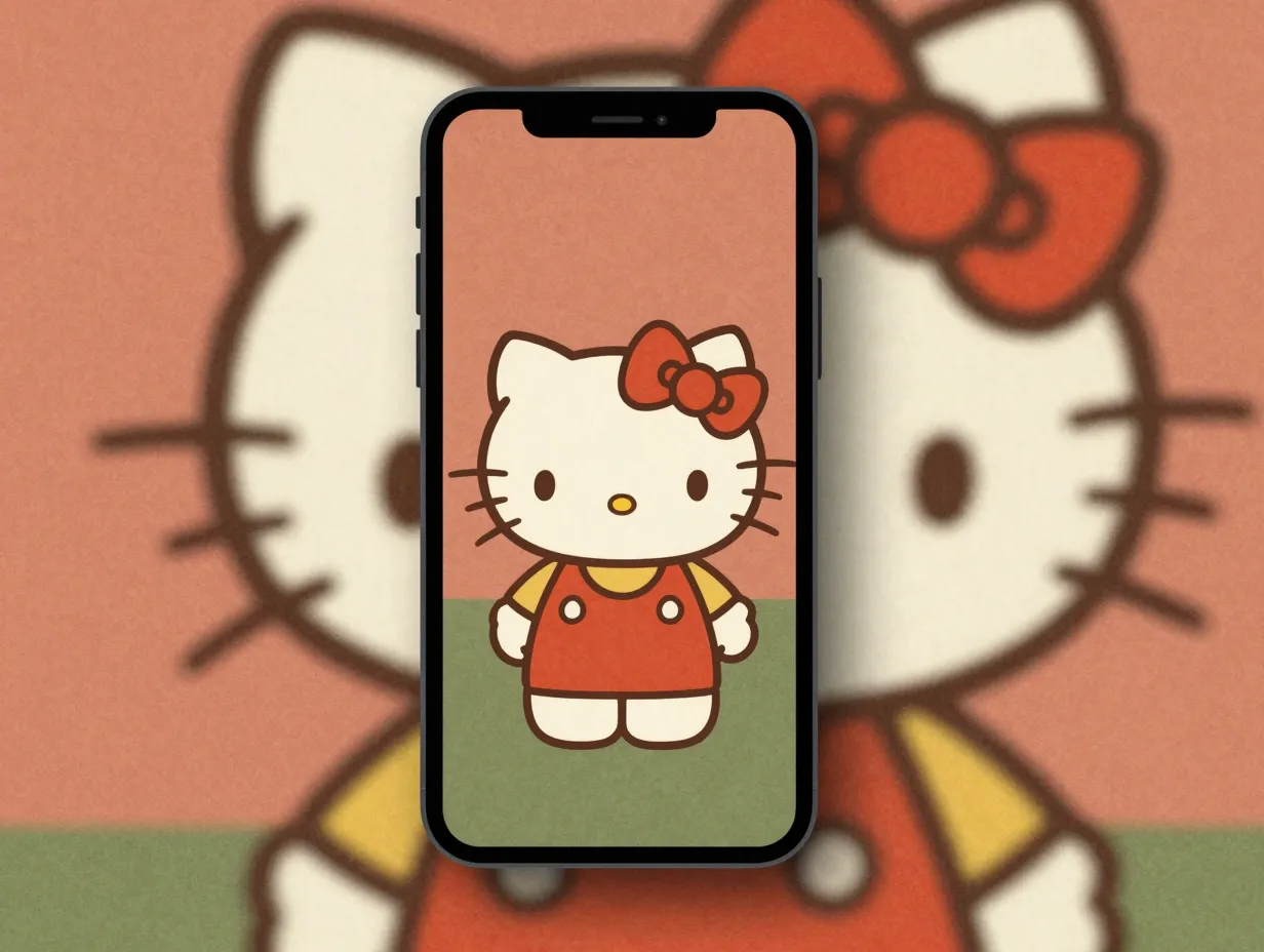 Vintage retro hello kitty with film grain warm tones