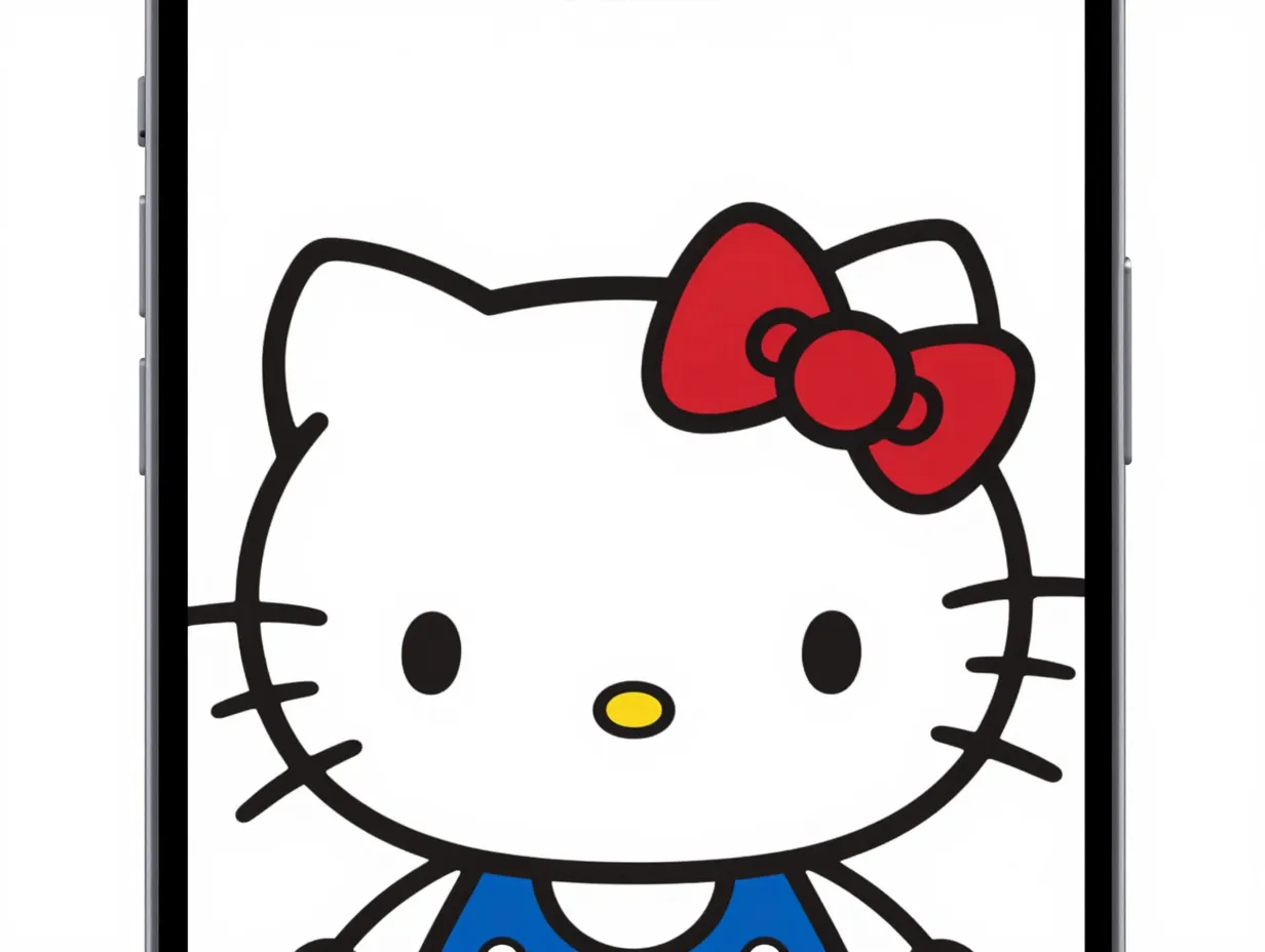 Minimalist black line art hello kitty on white background