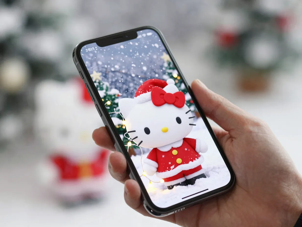 Seasonal holiday hello kitty winter santa snowy scene