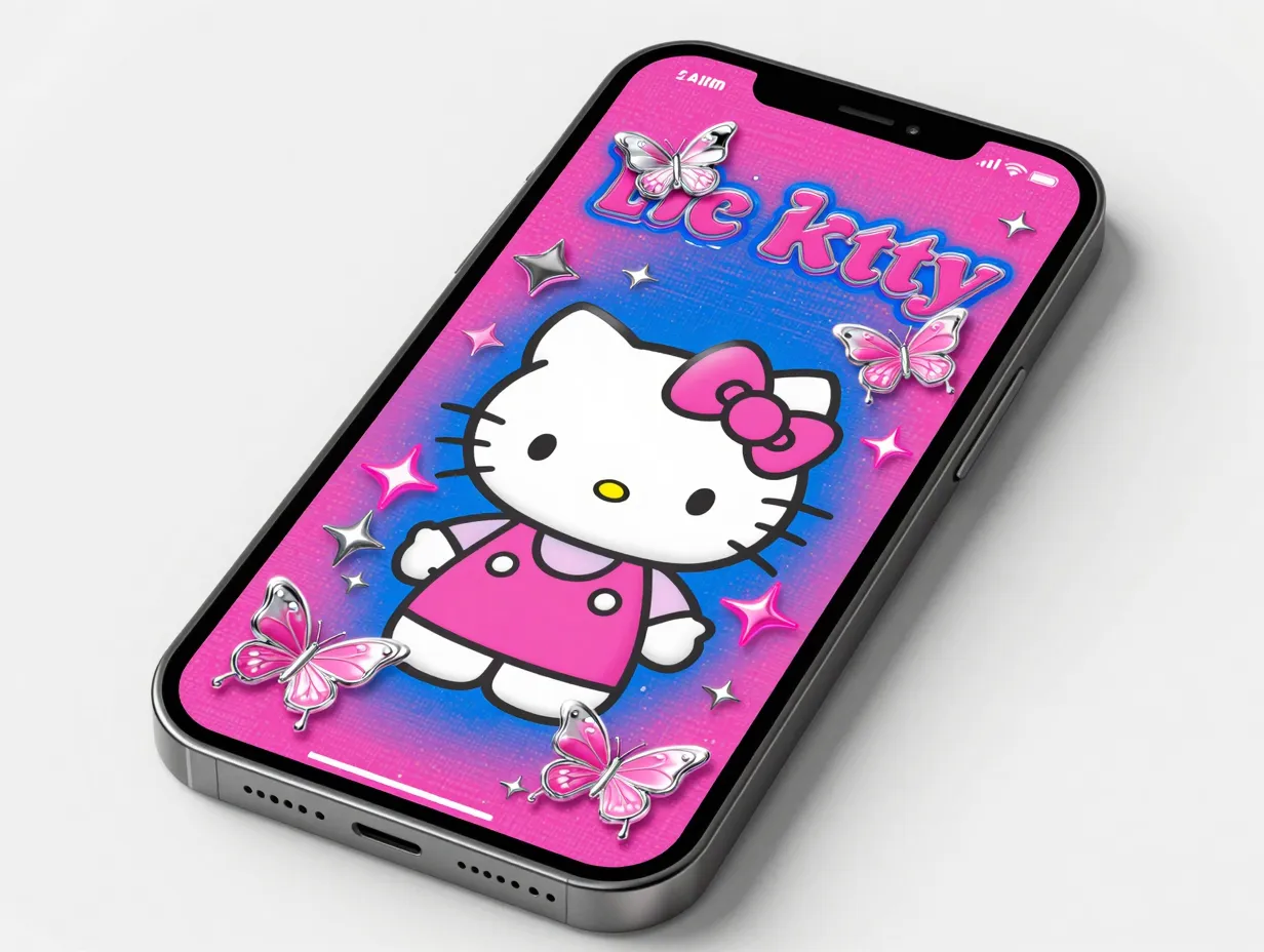 Y2k aesthetic hello kitty chrome butterflies hot pink