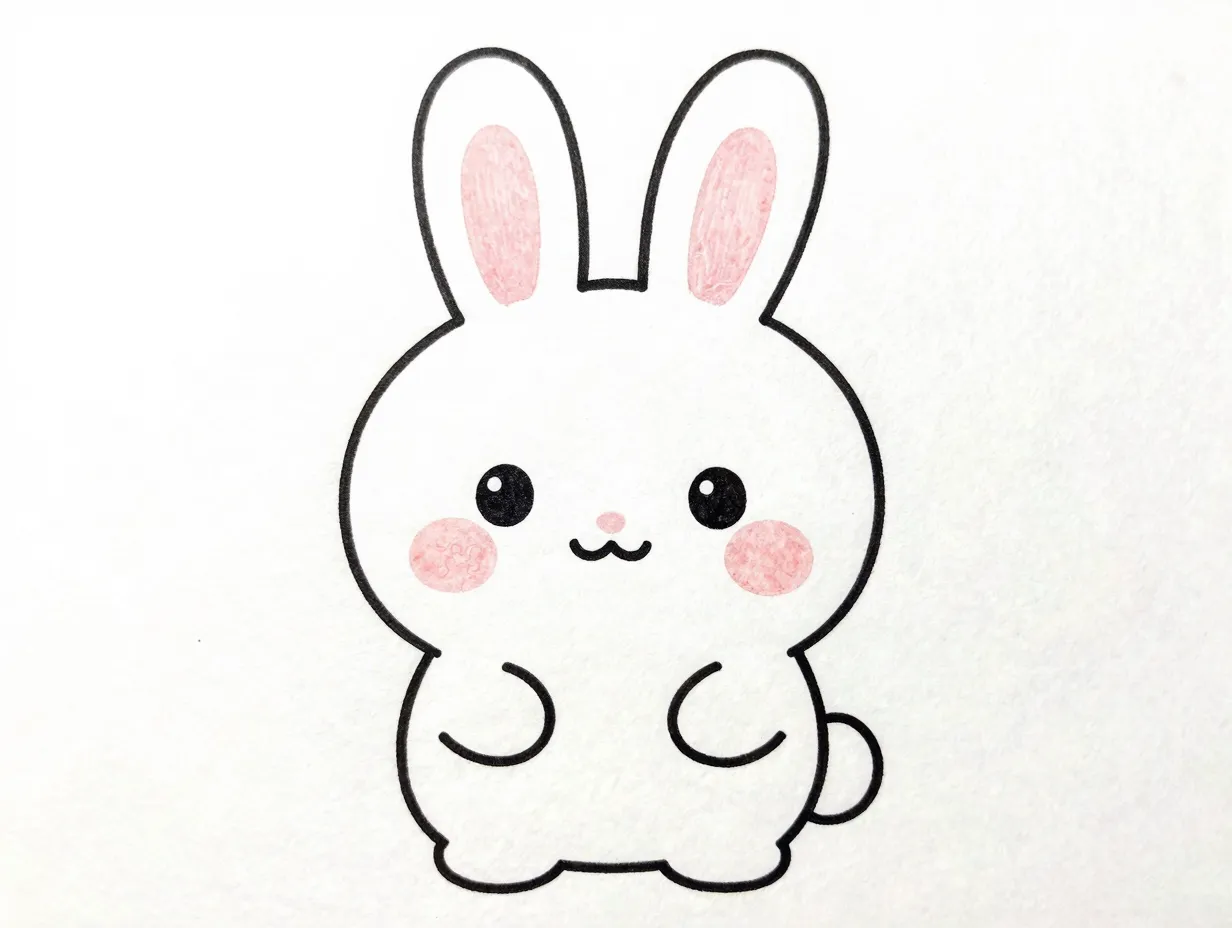 Simple kawaii bunny with tall oval ears and blush cheeks