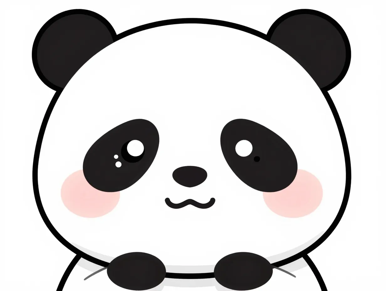 Adorable black and white kawaii panda with tilted eye patches