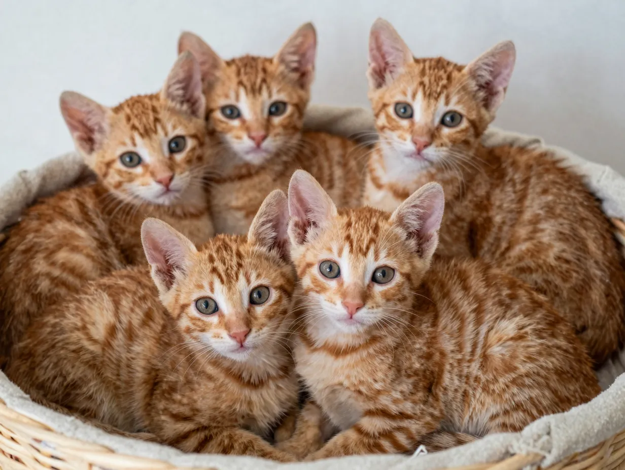 Pair of orange tabby kittens with distinct m markings