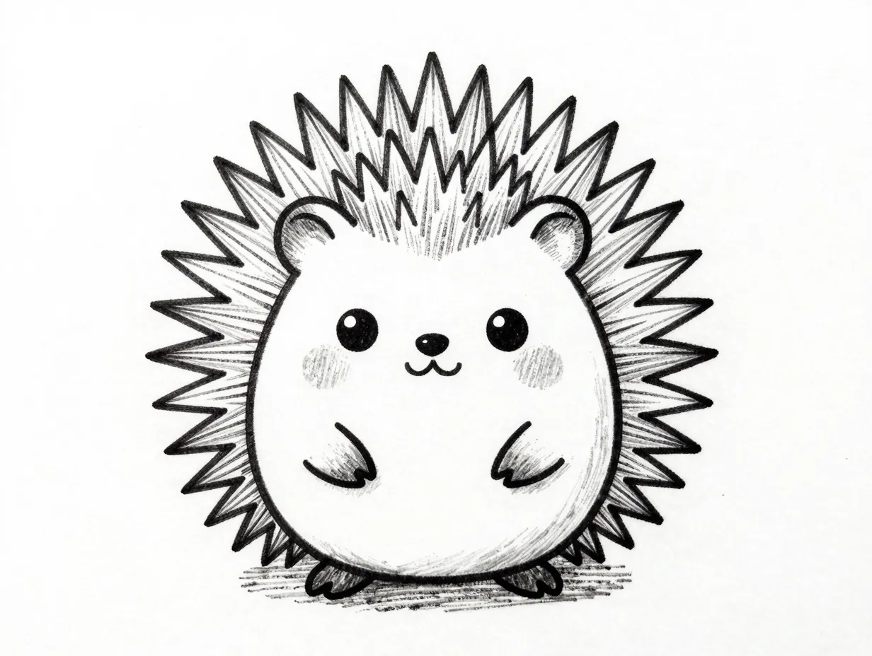 Spiky kawaii porcupine with teardrop body and radiating spines