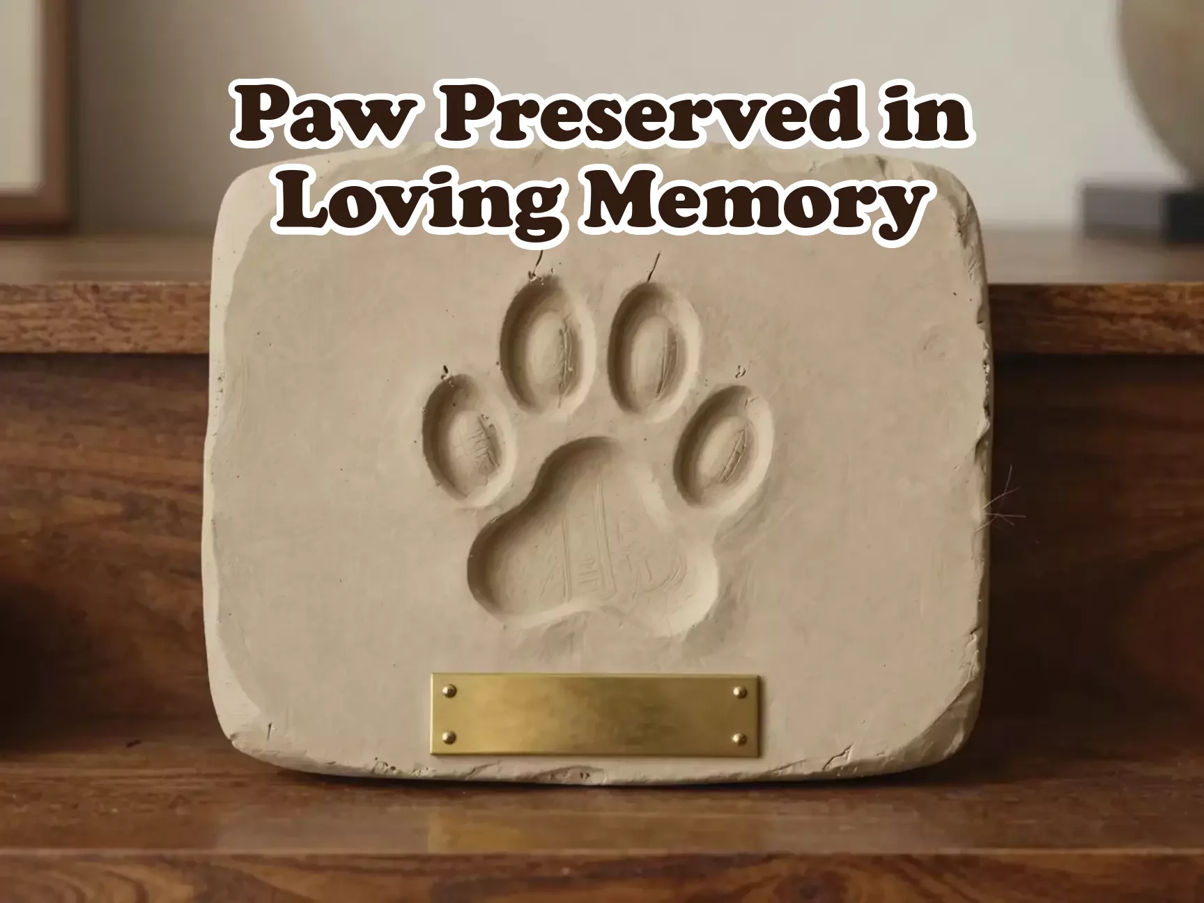 Single cat paw imprint polished clay memorial plaque mantel display main