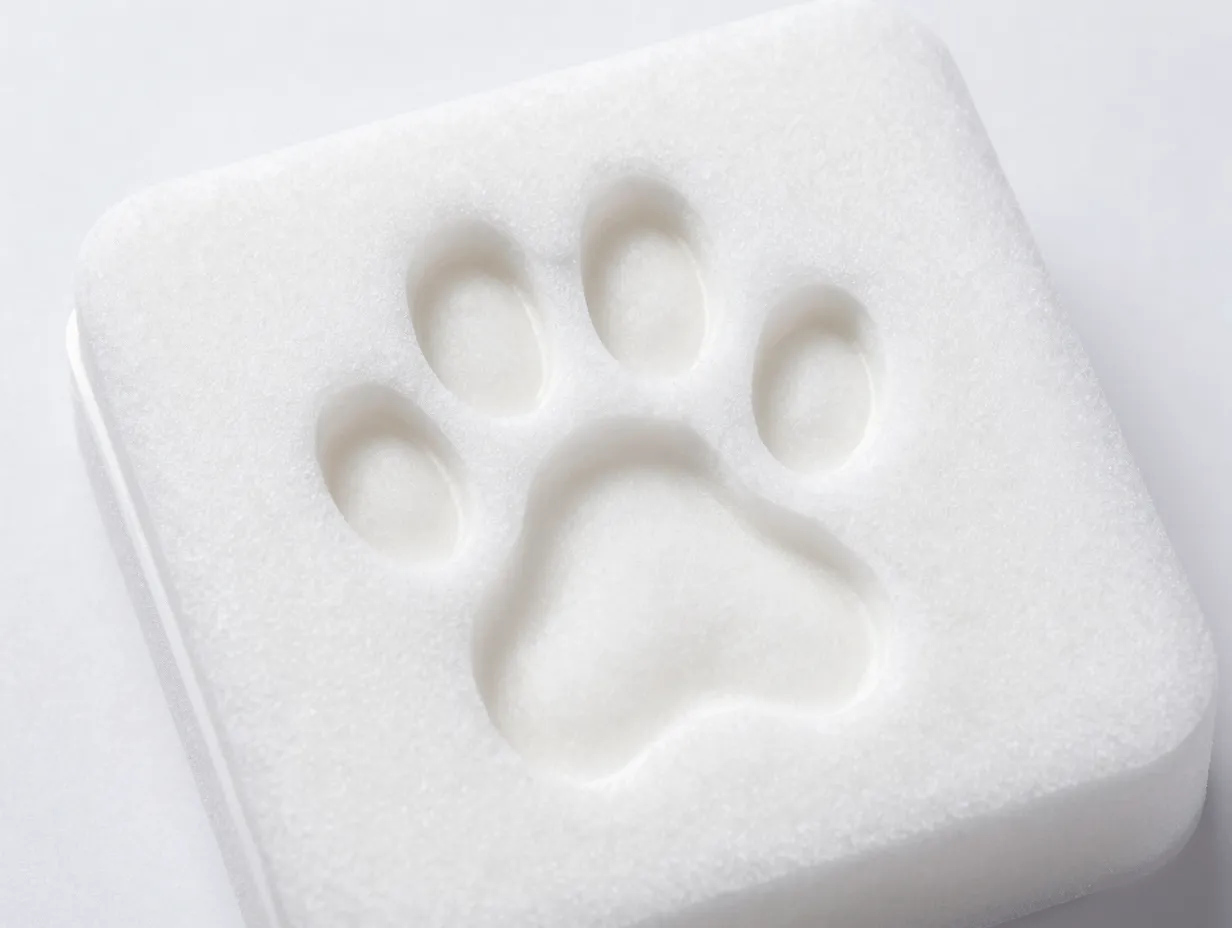 White impression foam kit capturing perfect three dimensional paw print