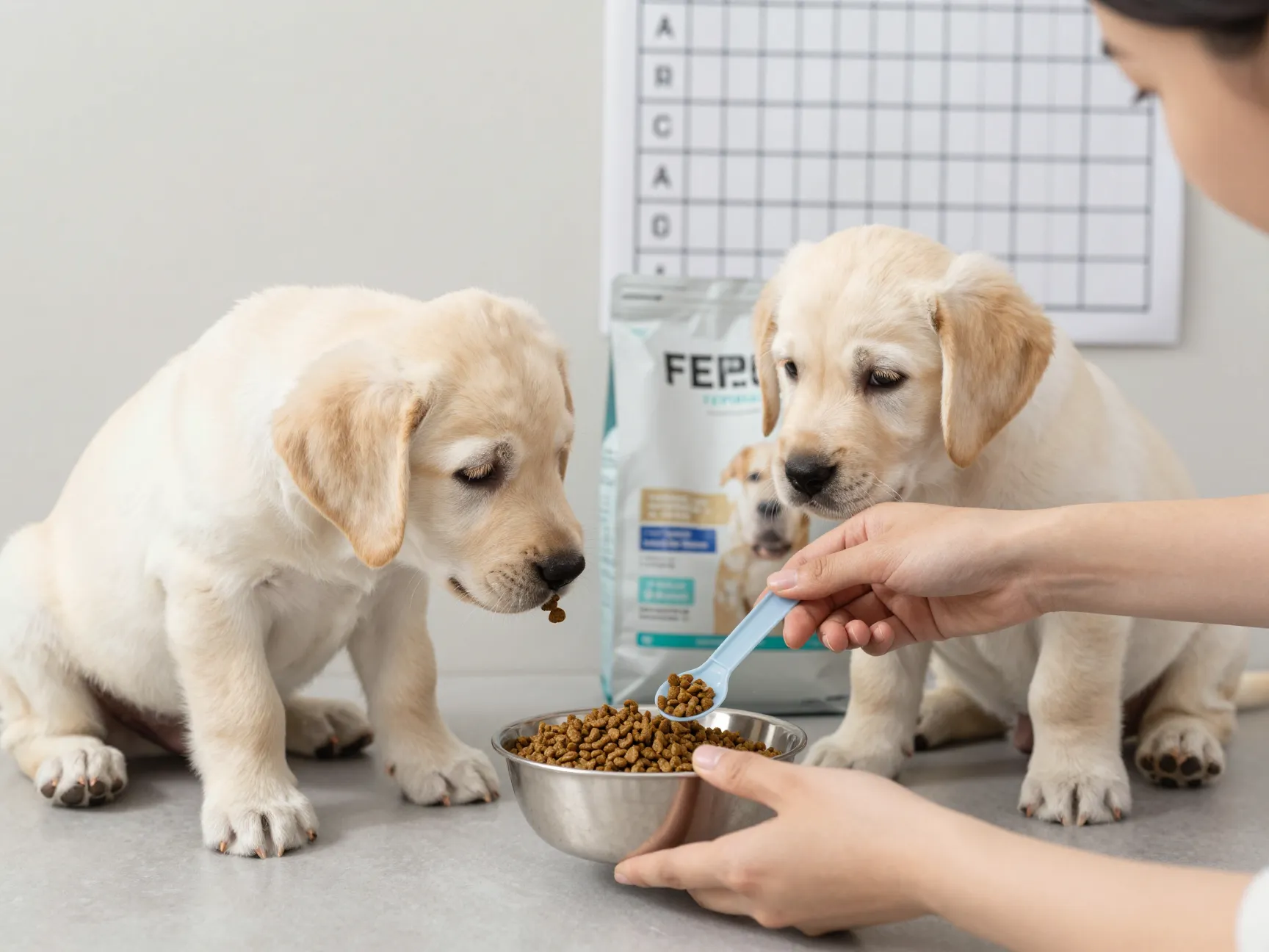 Measured feeding of labrador puppy with large breed formula