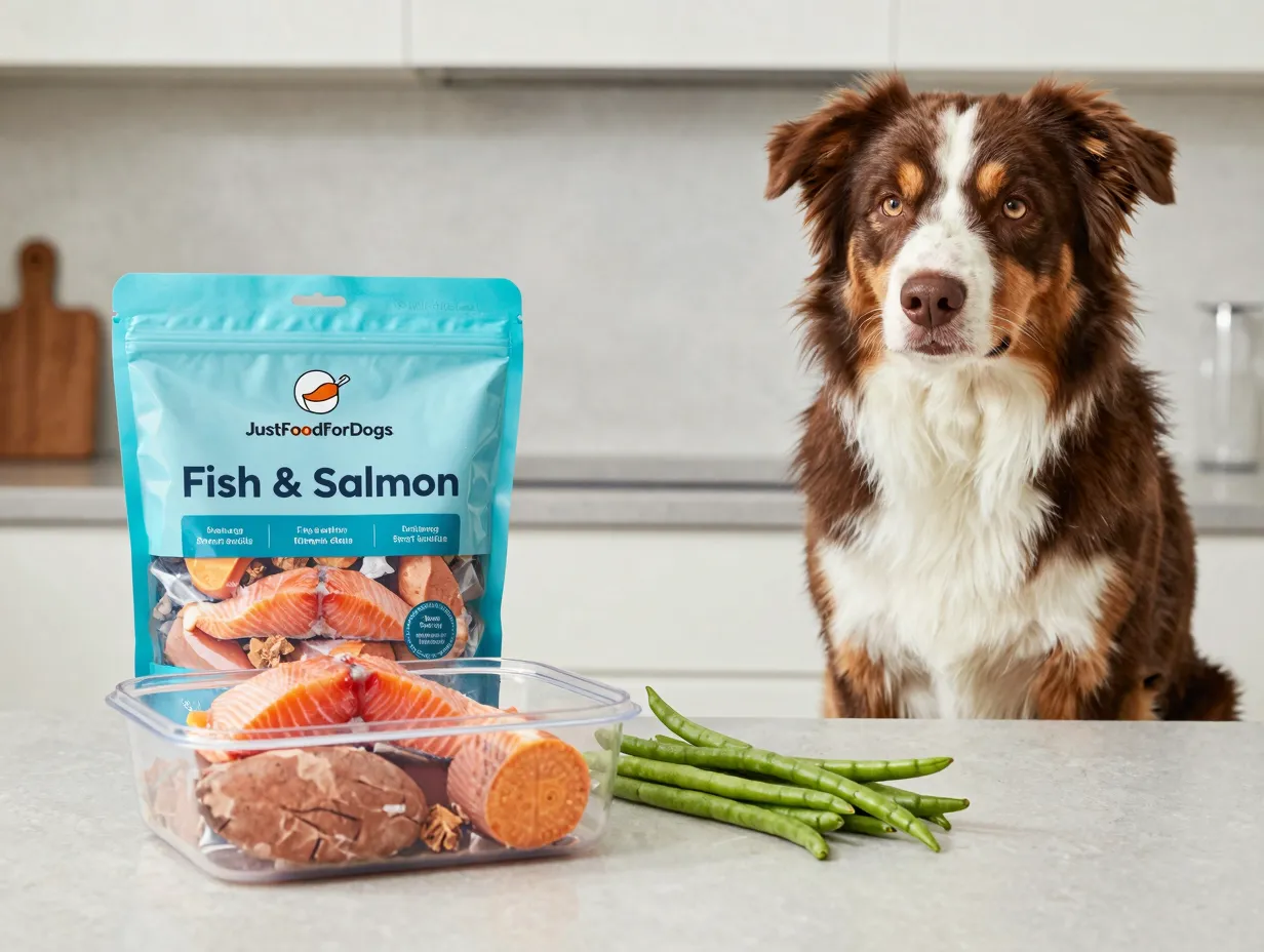 Justfoodfordogs fresh fish salmon package allergy sensitive aussie