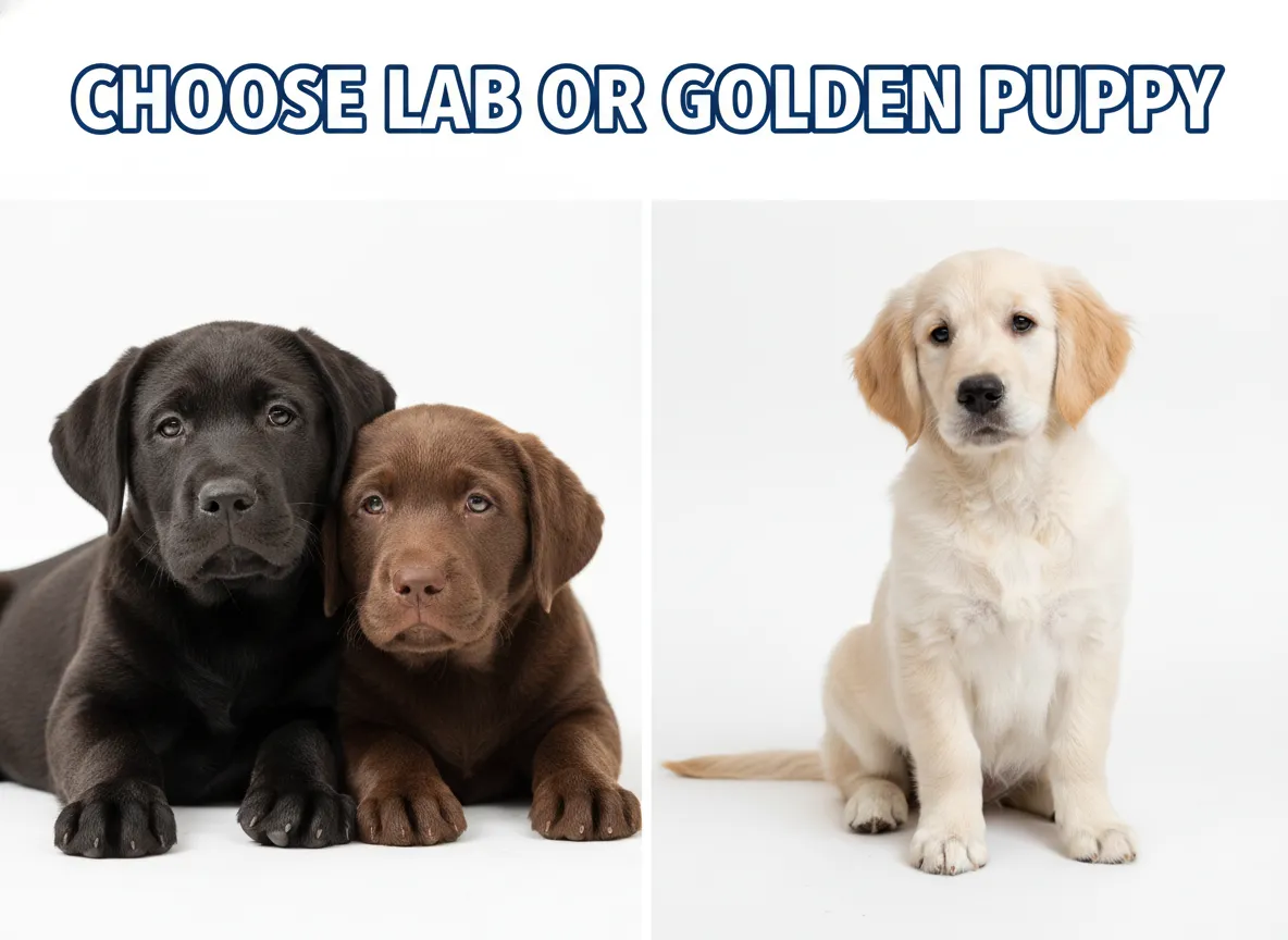 Black chocolate lab cream golden retriever puppy comparison side by side