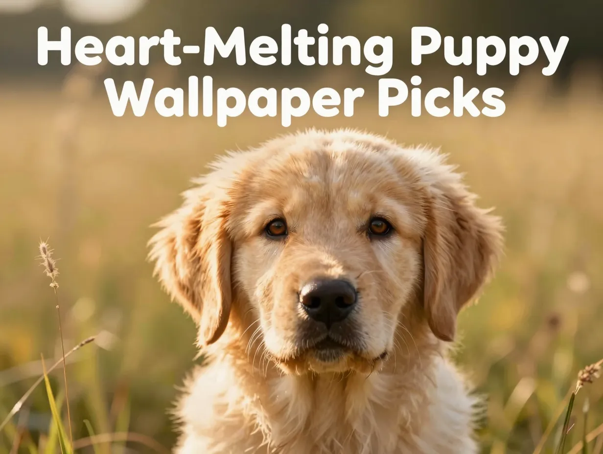 Golden retriever puppy sunlit field bokeh joyful wallpaper background