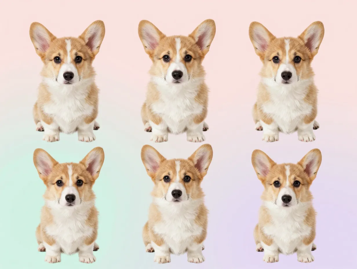 Corgi puppy portrait pastel background studio style