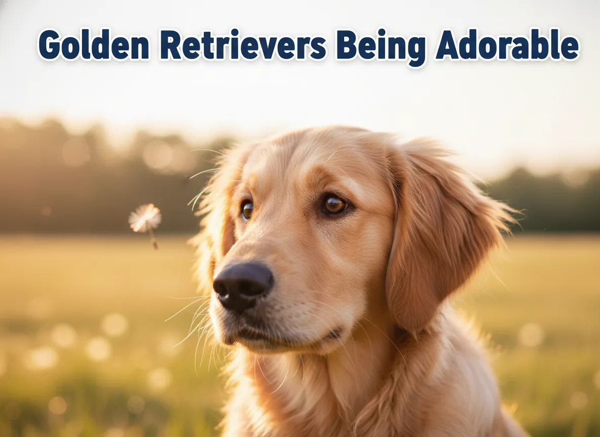 Puppy head tilt dandelion seed golden hour soft focus