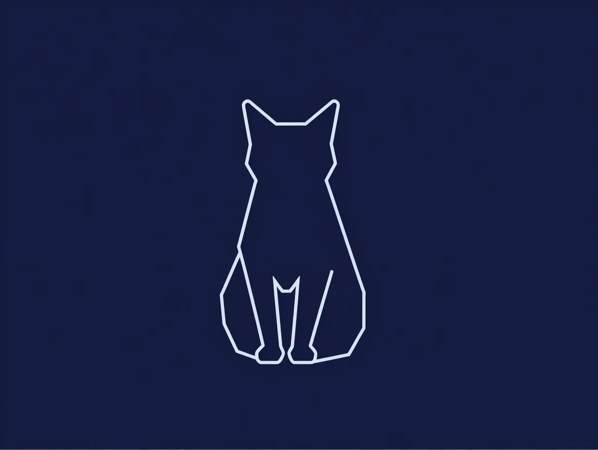 A geometric cat silhouette against a solid deep navy background