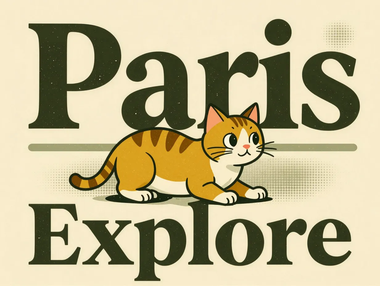 A vintage travel poster illustration of a cartoon cat with retro typography