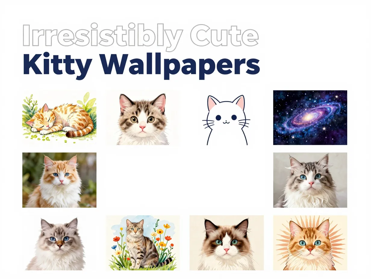 Kitty wallpaper style collage 9 illustrated feline thumbmail designs