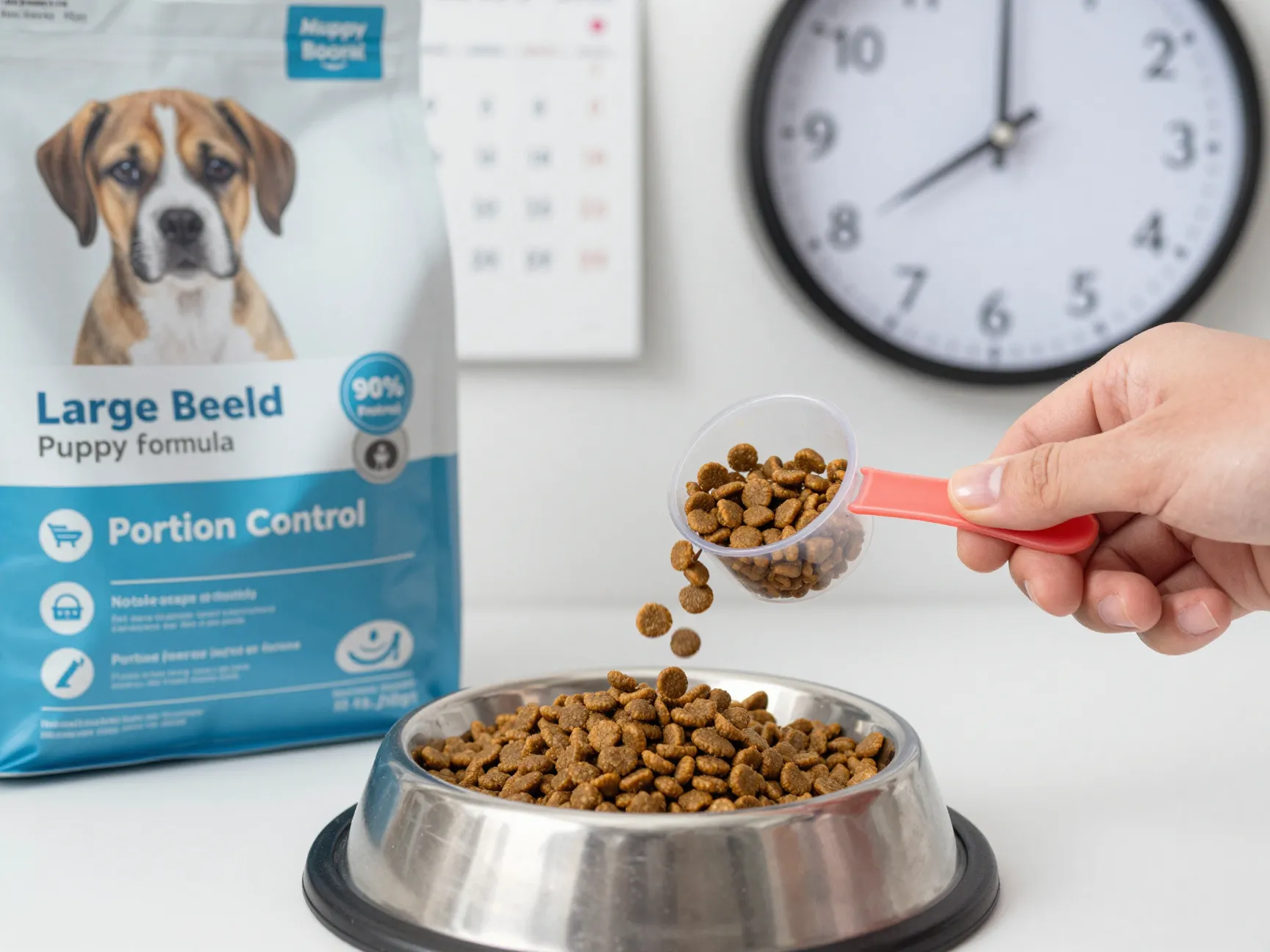 Large breed puppy formula kibble portion control feeding schedule