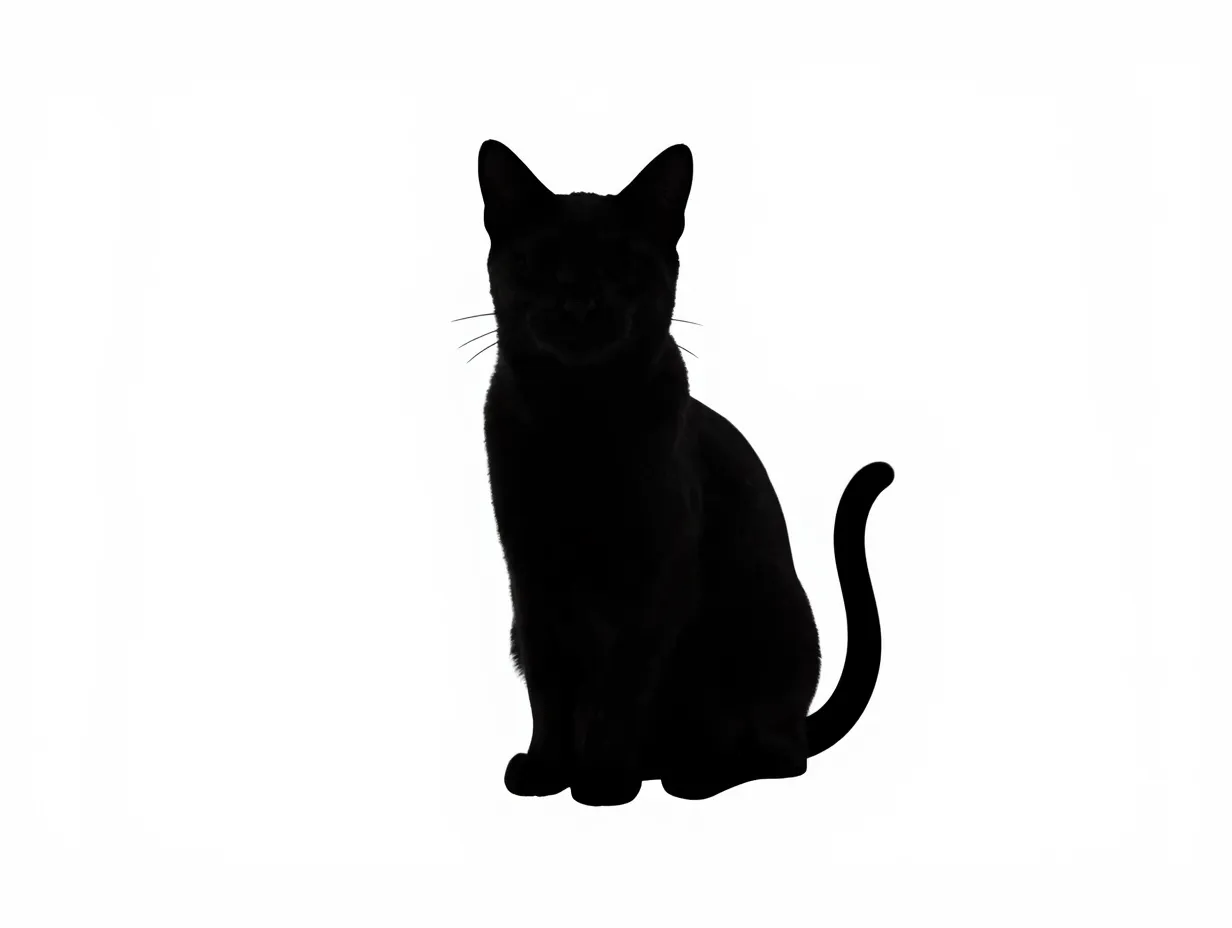 Minimalist black cat silhouette on clean white background