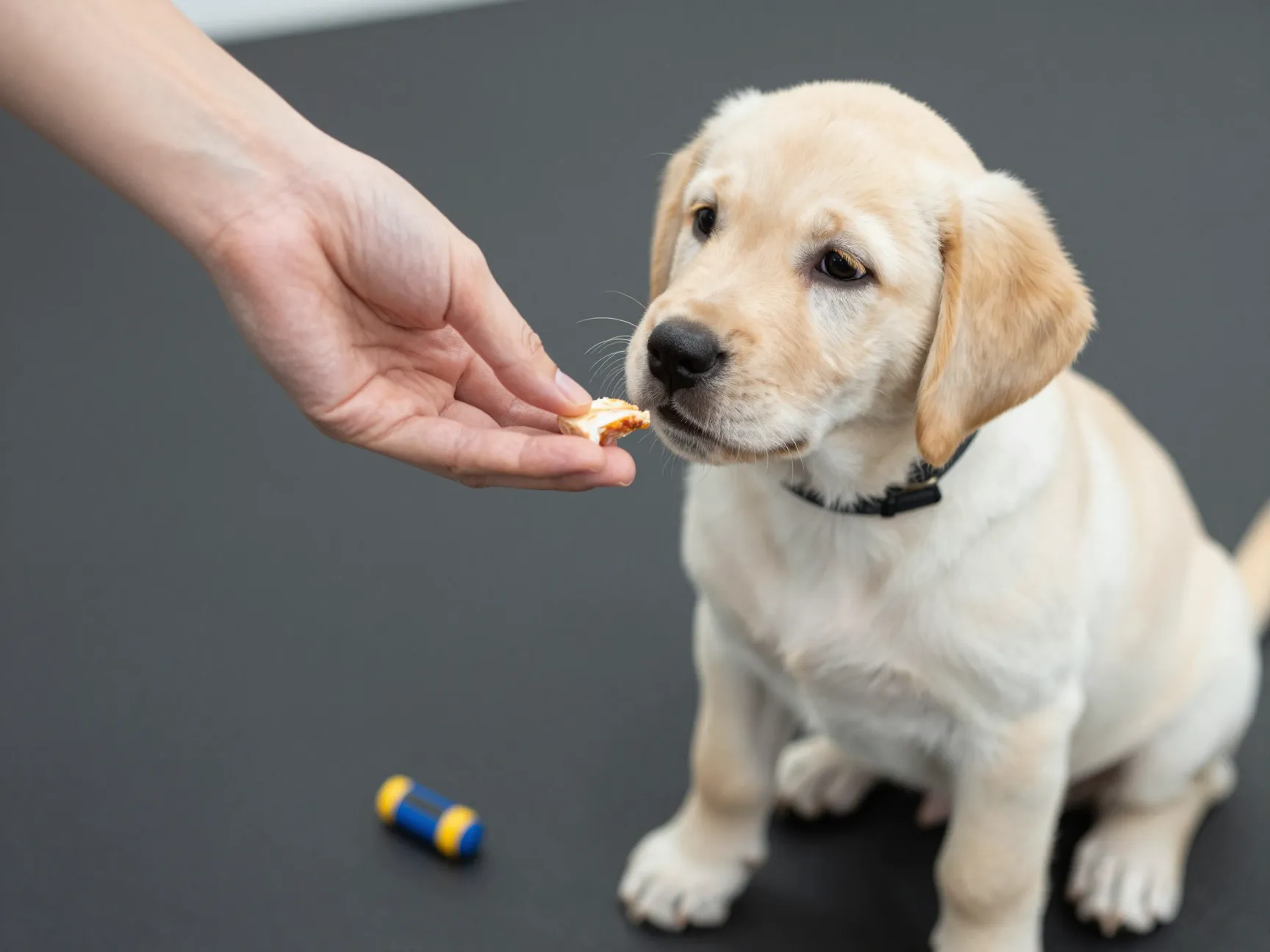 Positive reinforcement training high value treats for yellow lab sit