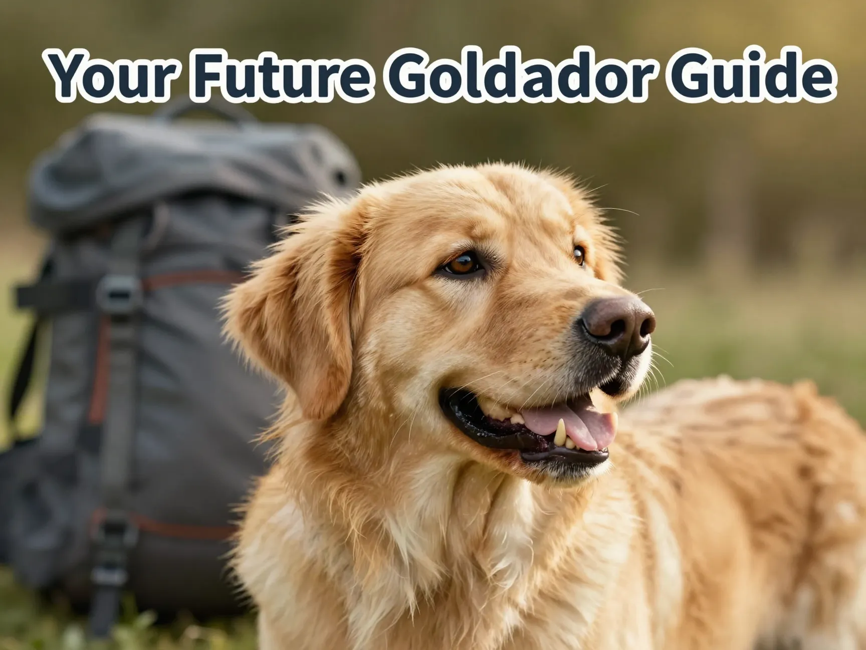 Goldador portrait golden coat sunlight smiling companion dog