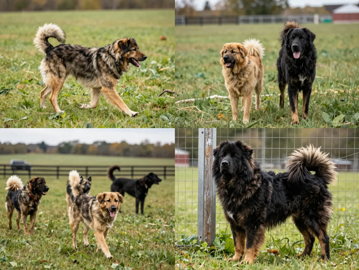 Kangal dog patrolling pasture versus tibetan mastiff guarding perimeter