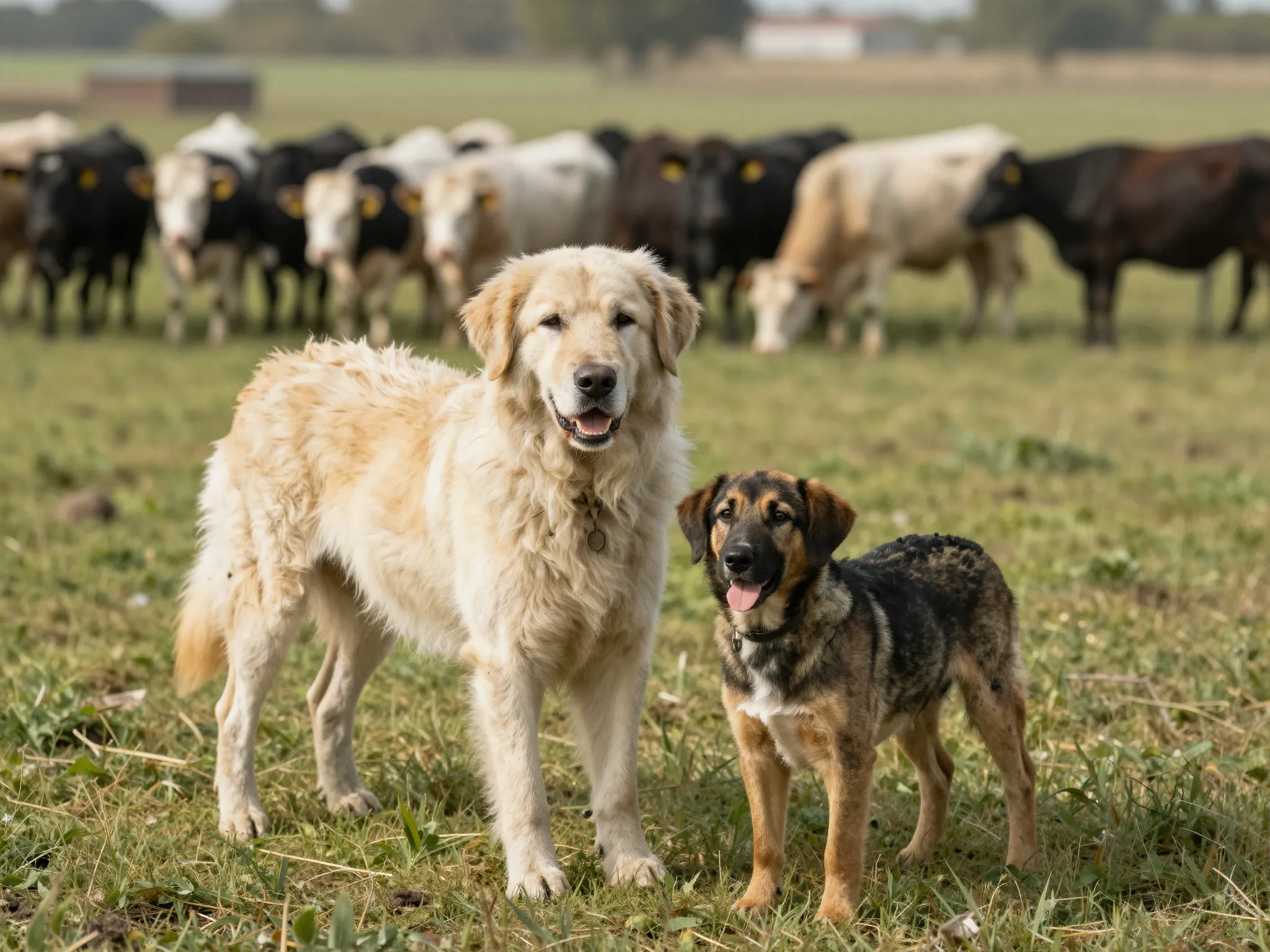 Healthy elderly kangal dog working alongside younger dog